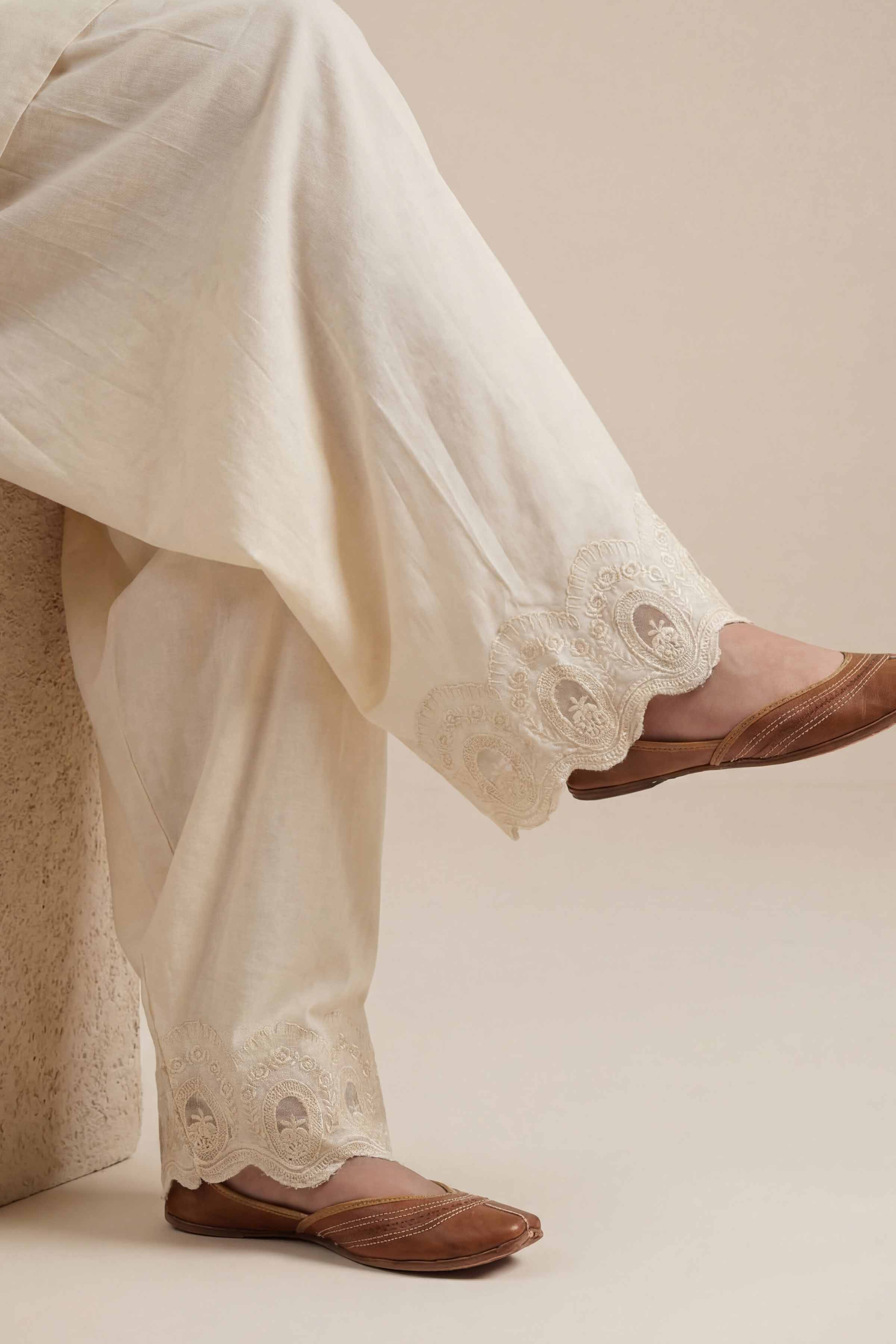 Embroidered Shalwar - PE26-641 Off White Cambric 1PC Embroidered READY TO WEAR