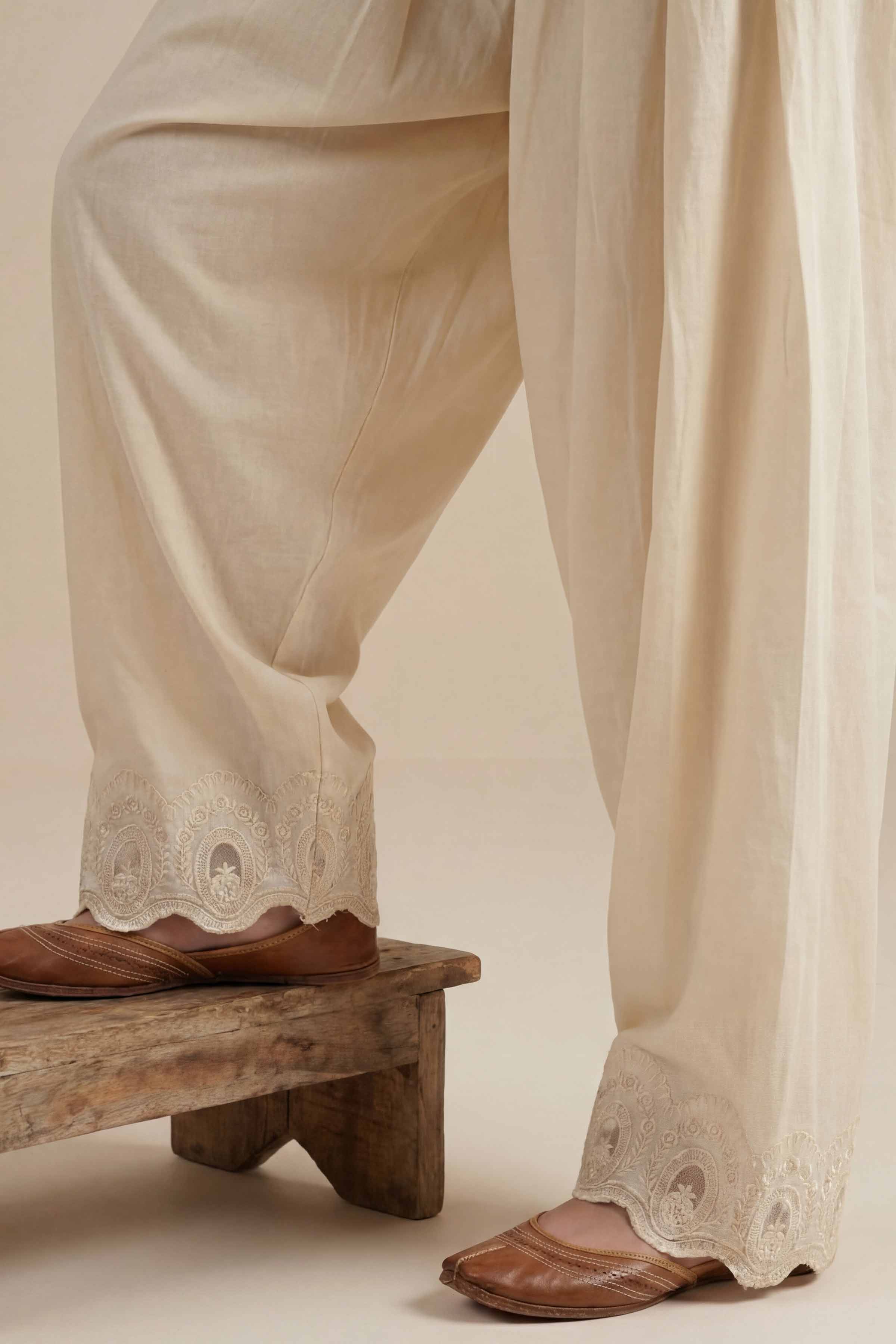 Embroidered Shalwar - PE26-641 Off White Cambric 1PC Embroidered READY TO WEAR