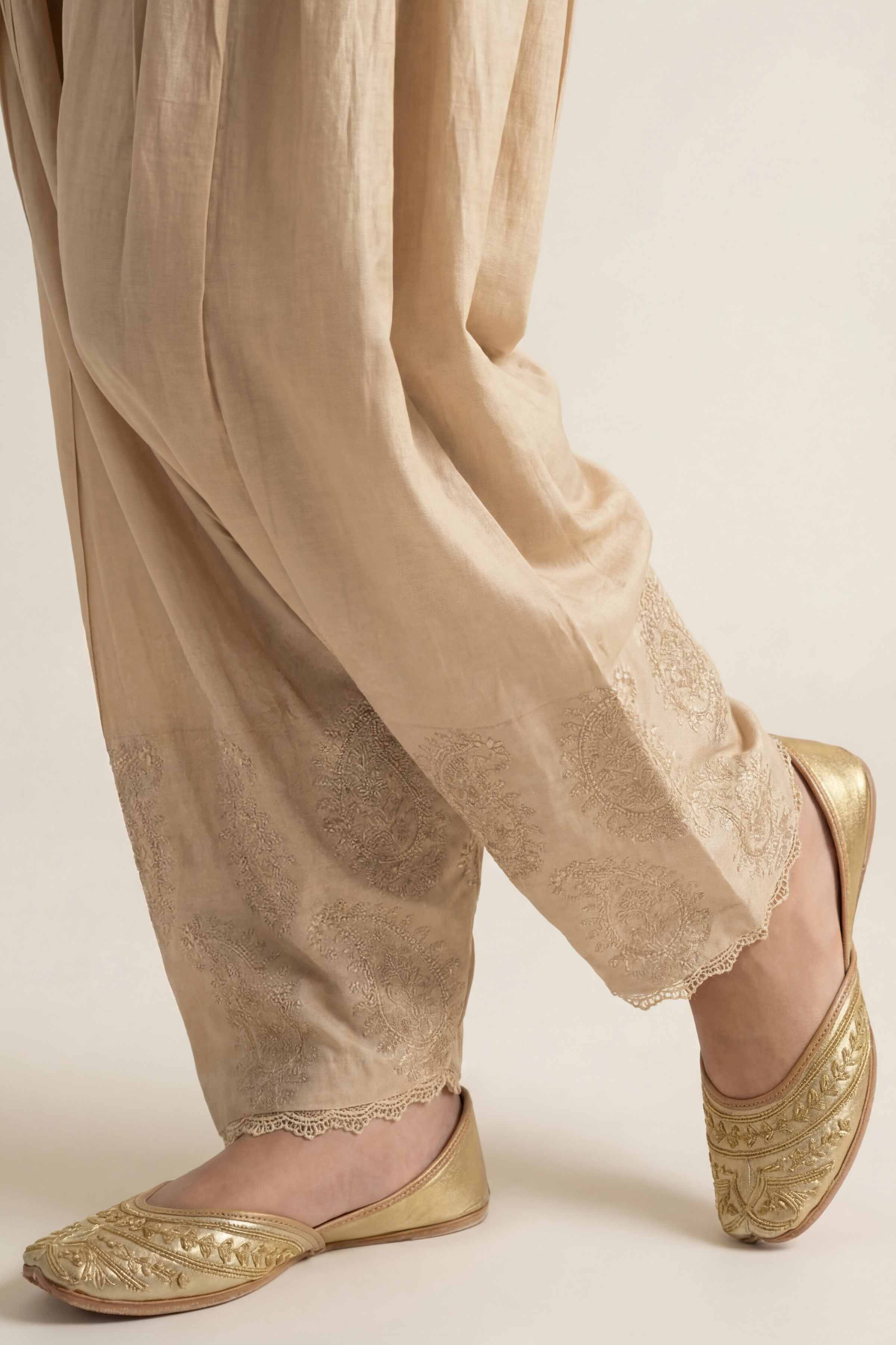 Embroidered Trousers - PE26-644 Beige Cambric 1PC Embroidered READY TO WEAR
