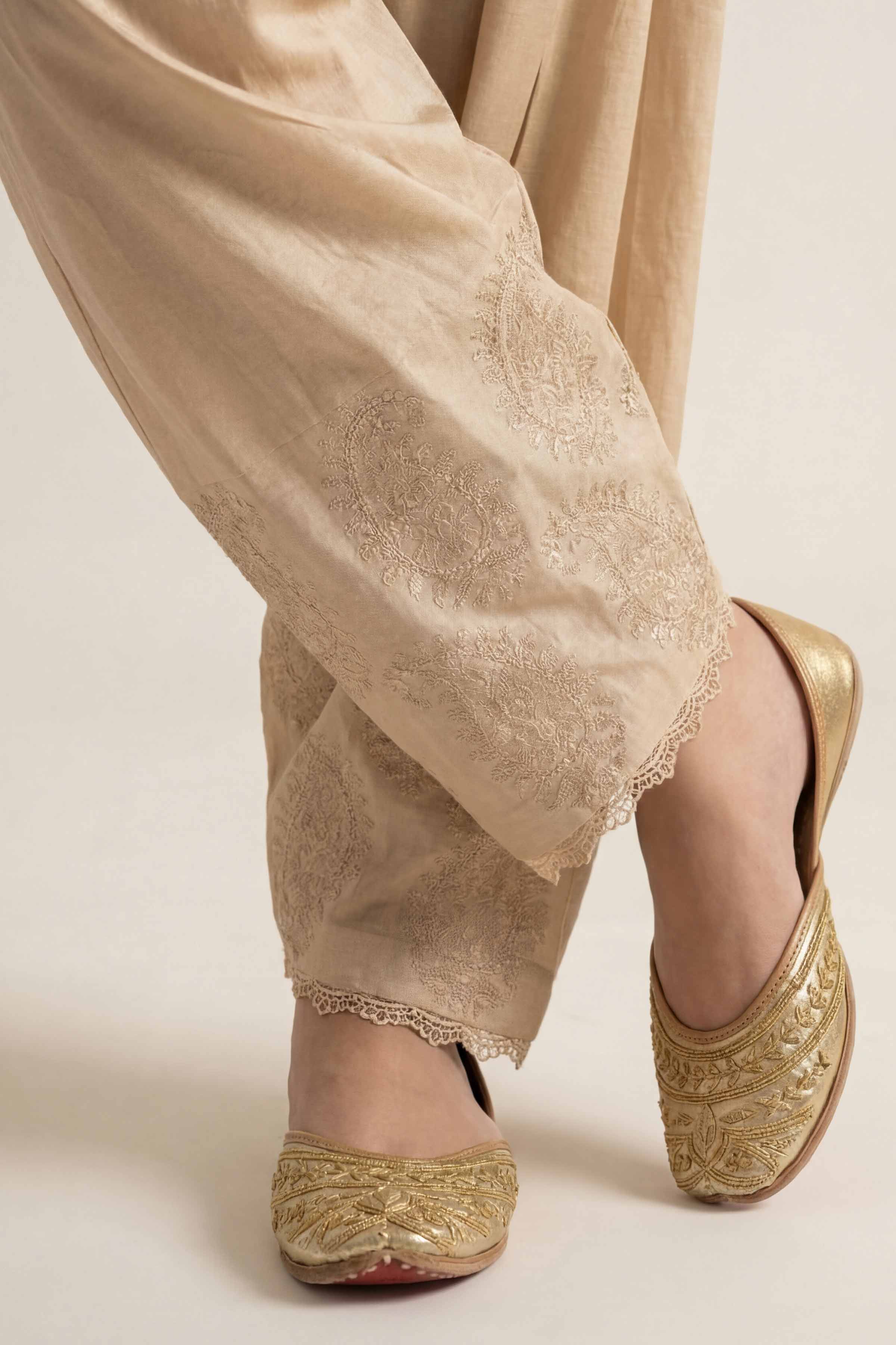 Embroidered Trousers - PE26-644 Beige Cambric 1PC Embroidered READY TO WEAR