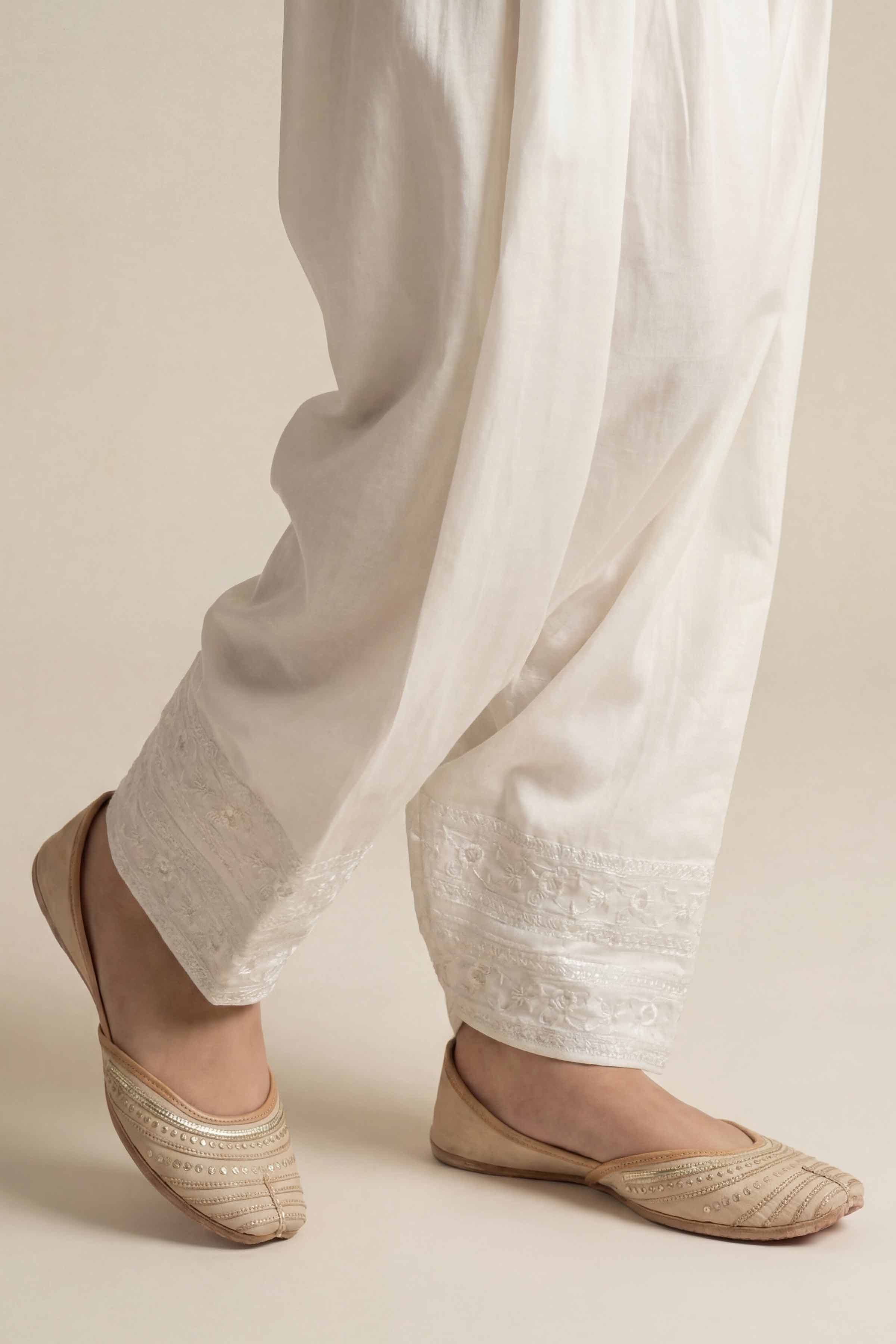 Embroidered Shalwar - PE26-645 White Cambric 1PC Embroidered READY TO WEAR