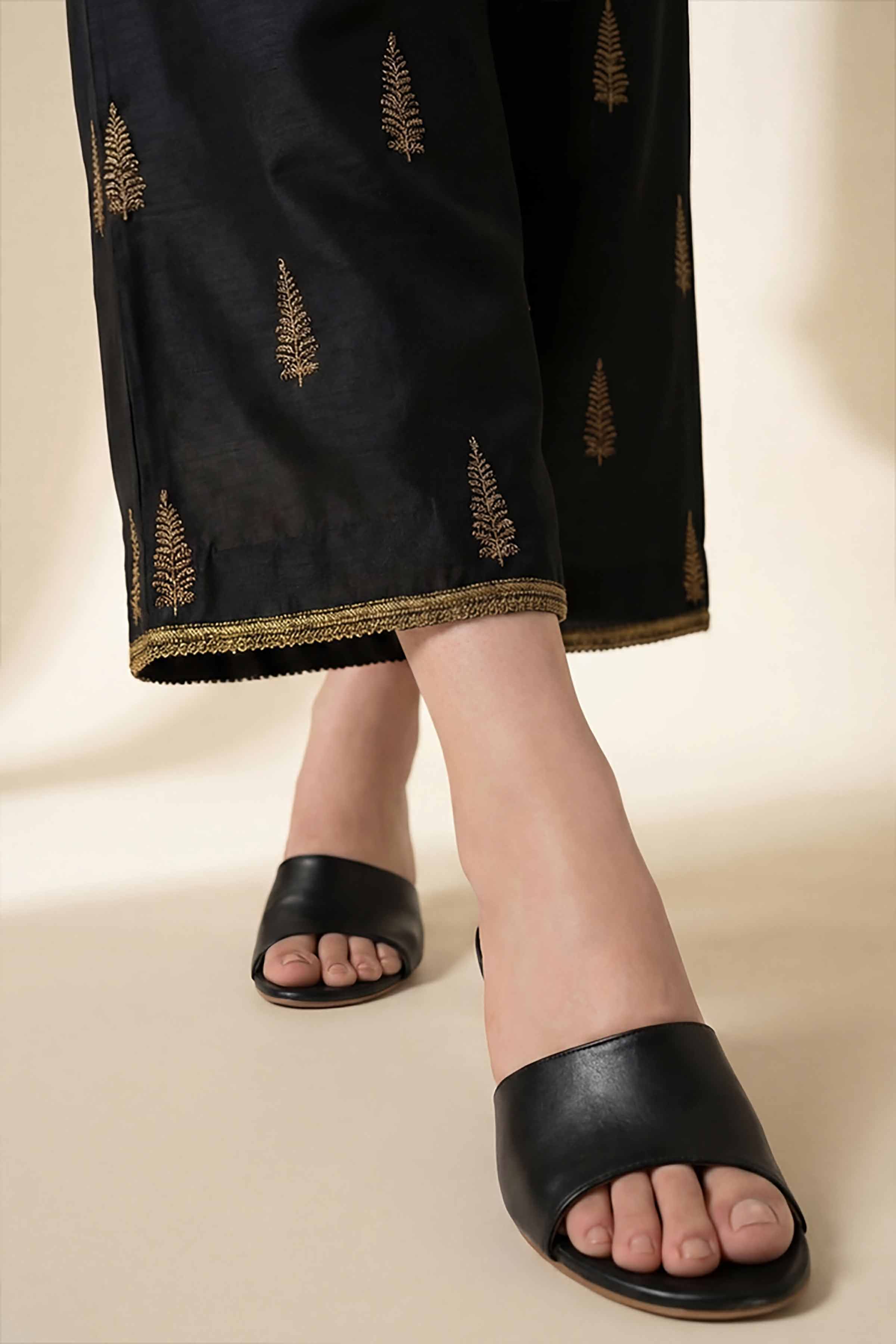 Embroidered Trousers - PE26-647 Black Cambric 1PC Embroidered READY TO WEAR