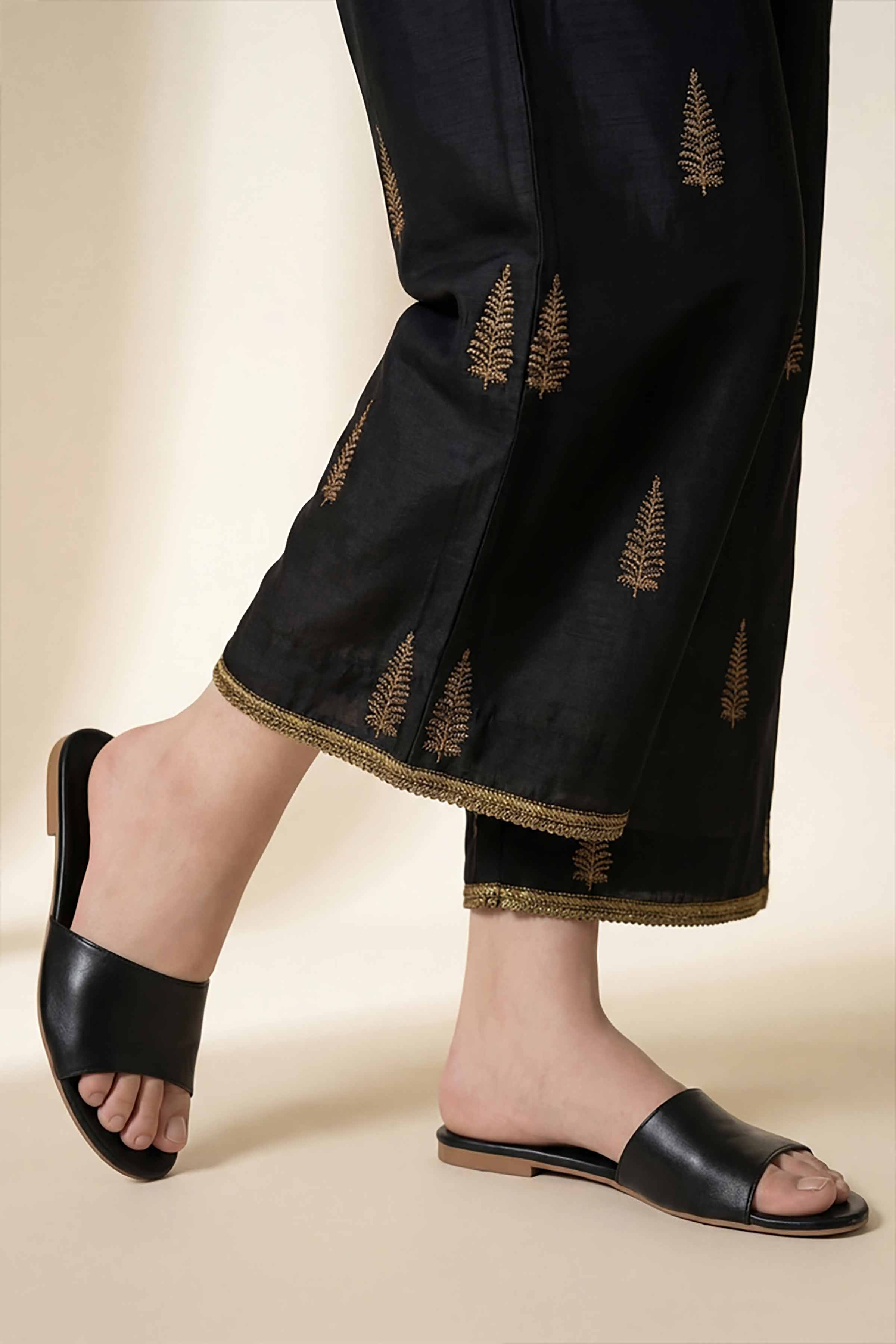 Embroidered Trousers - PE26-647 Black Cambric 1PC Embroidered READY TO WEAR