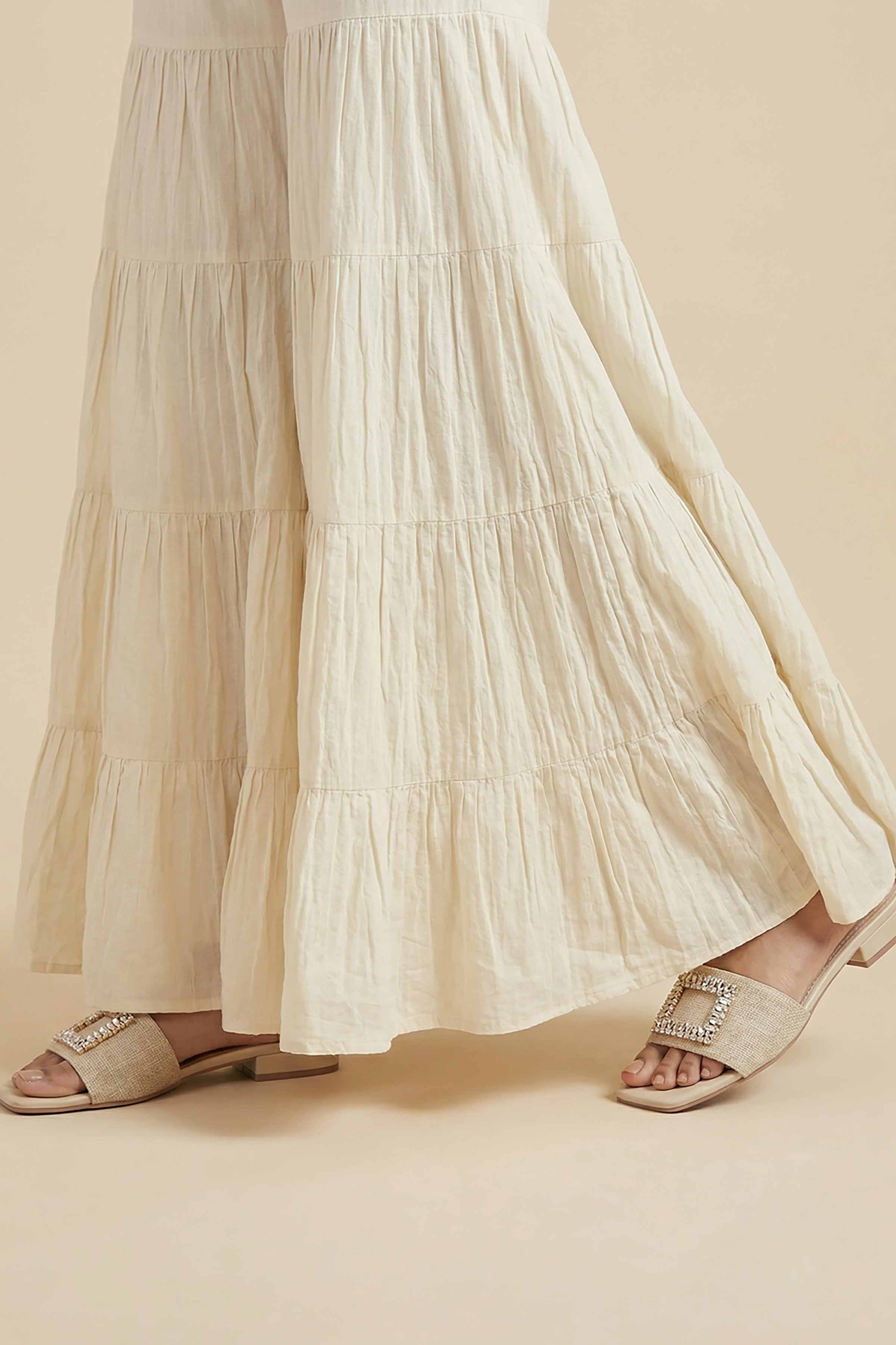 Basic Sharara - PE26-653 Off White Cambric 1PC Solids READY TO WEAR