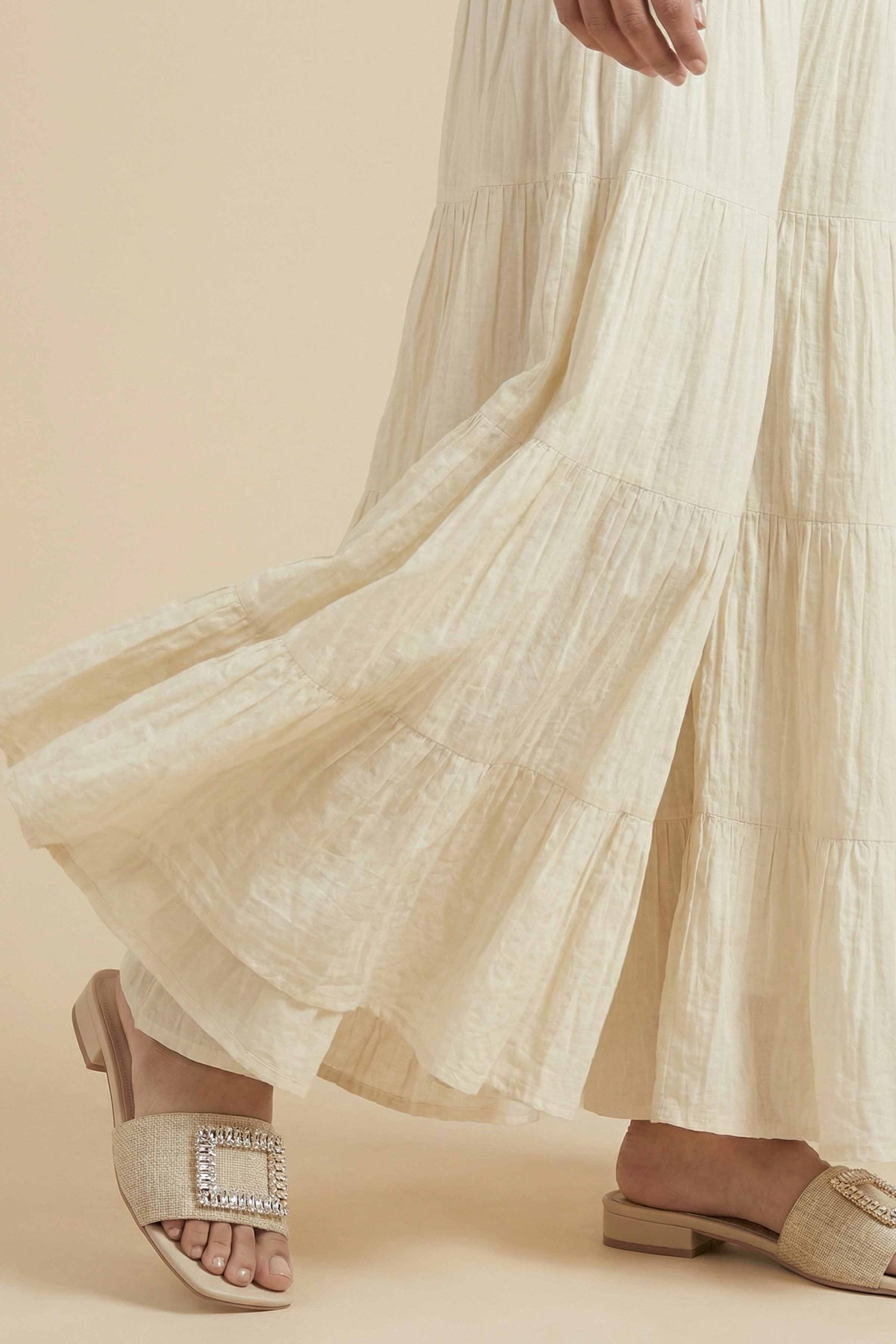 Basic Sharara - PE26-653 Off White Cambric 1PC Solids READY TO WEAR