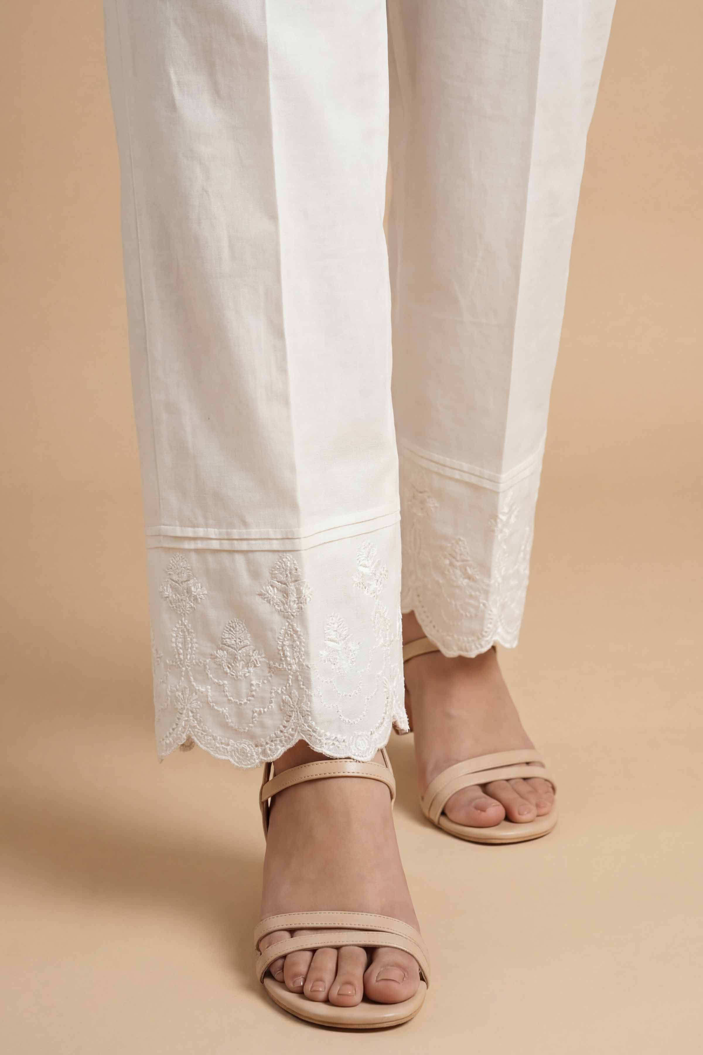 Embroidered Trousers - PE26-655 White Cambric 1PC Embroidered