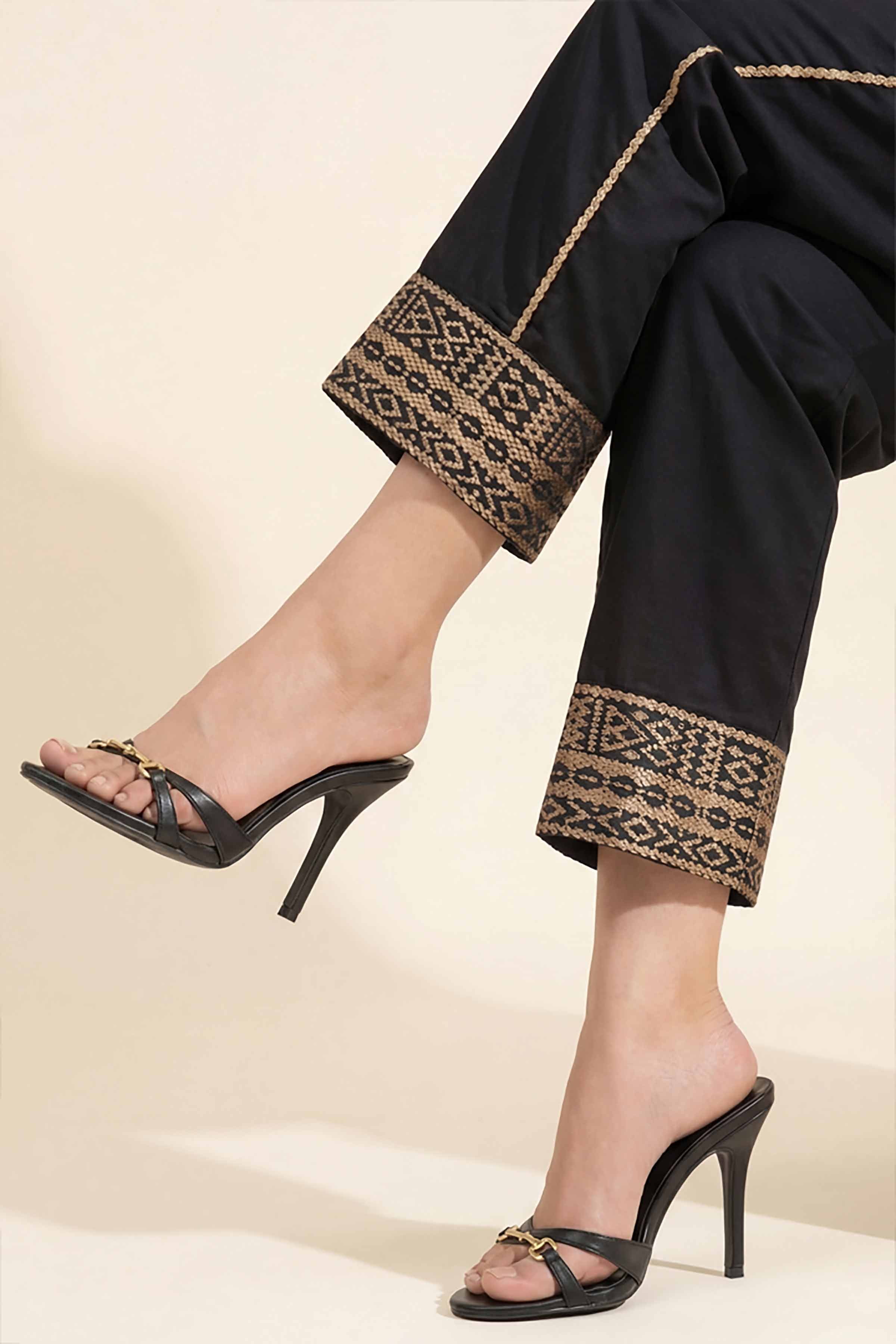 Embroidered Trousers - PE26-660 Black Cambric 1PC Embroidered