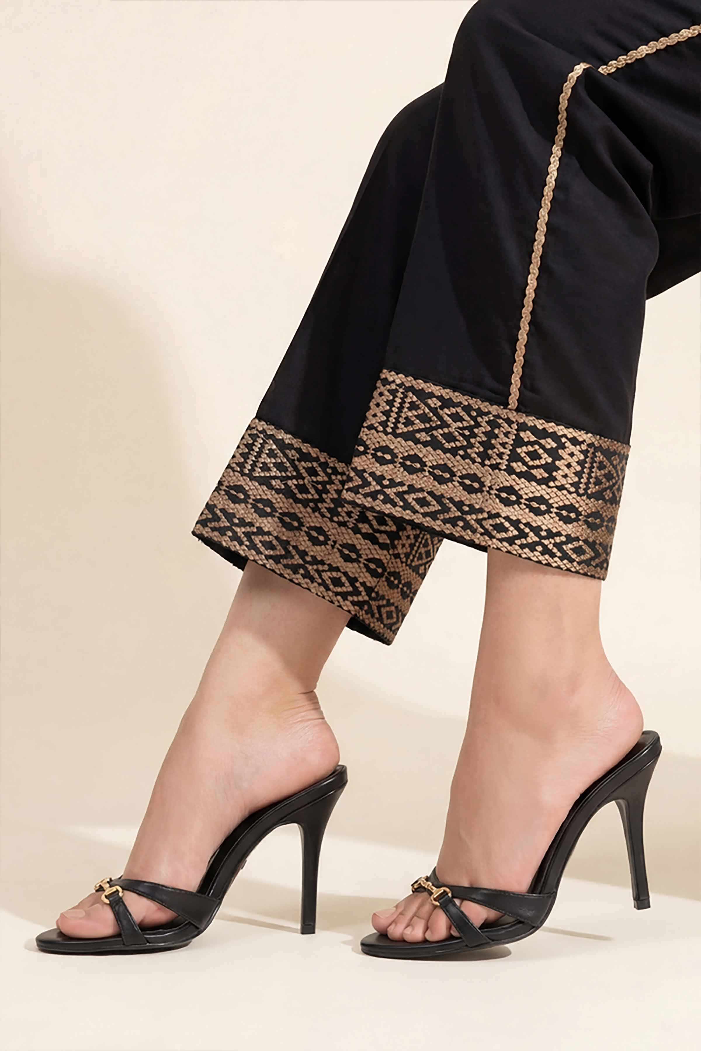 Embroidered Trousers - PE26-660 Black Cambric 1PC Embroidered