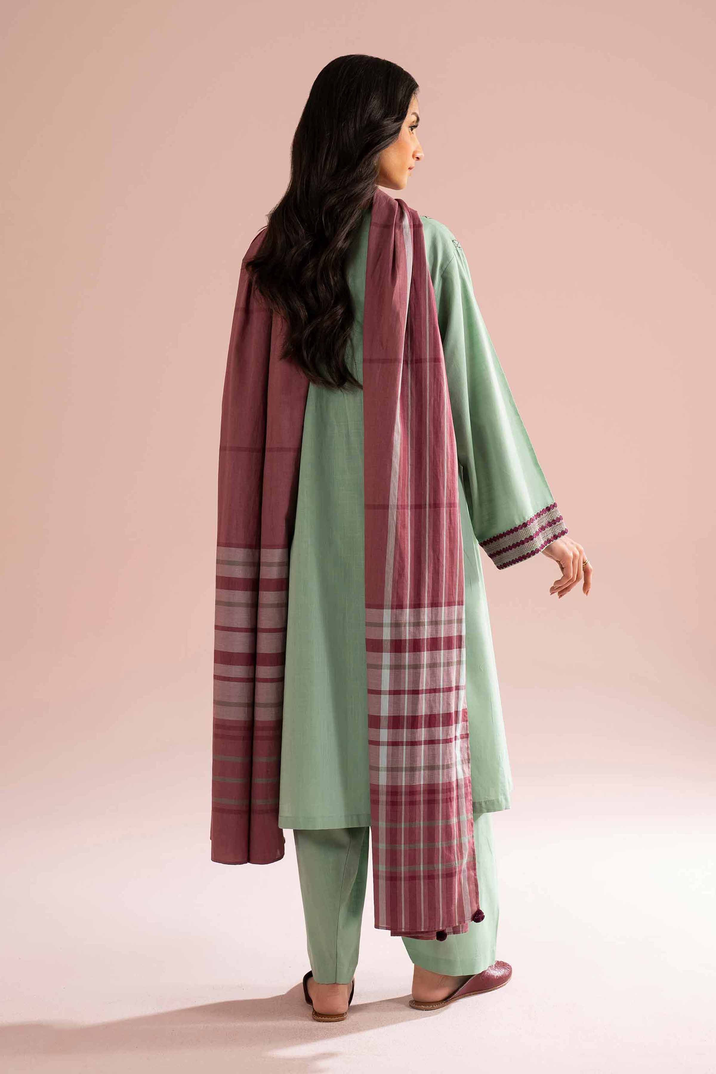 3 Piece - Embroidered Suit - PE26-79 Green Cross Hatch 3PC Embroidered READY TO WEAR