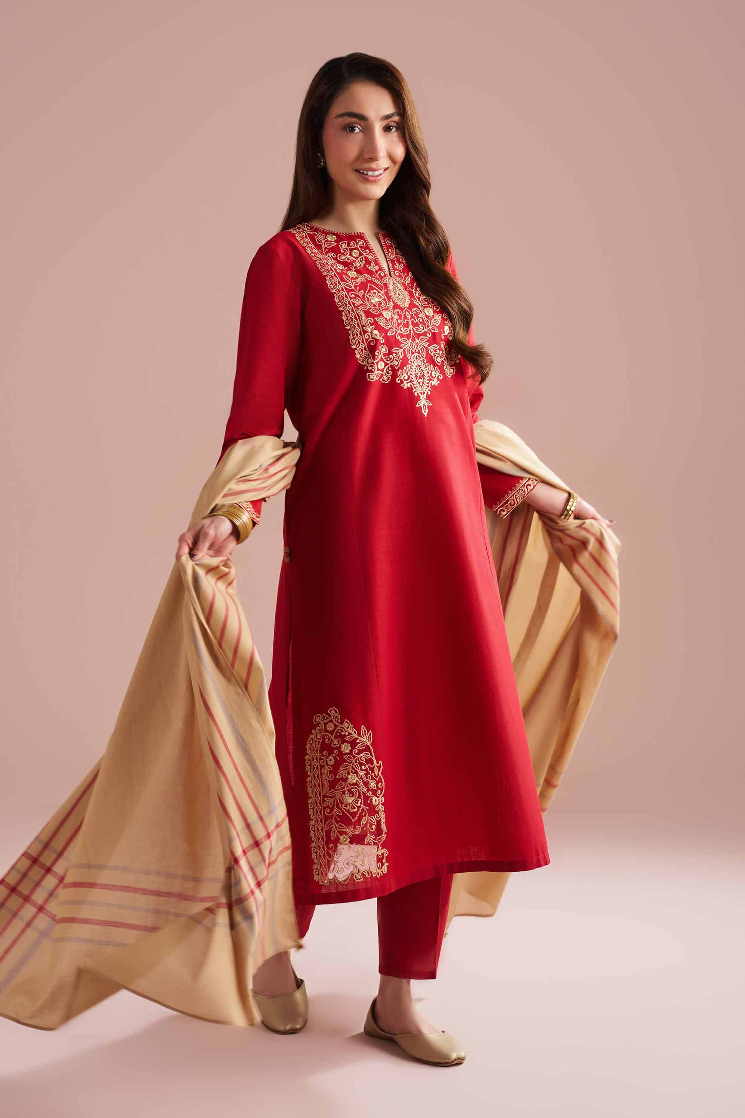 3 Piece - Embroidered Suit - PE26-80 Red Cross Hatch 3PC Embroidered