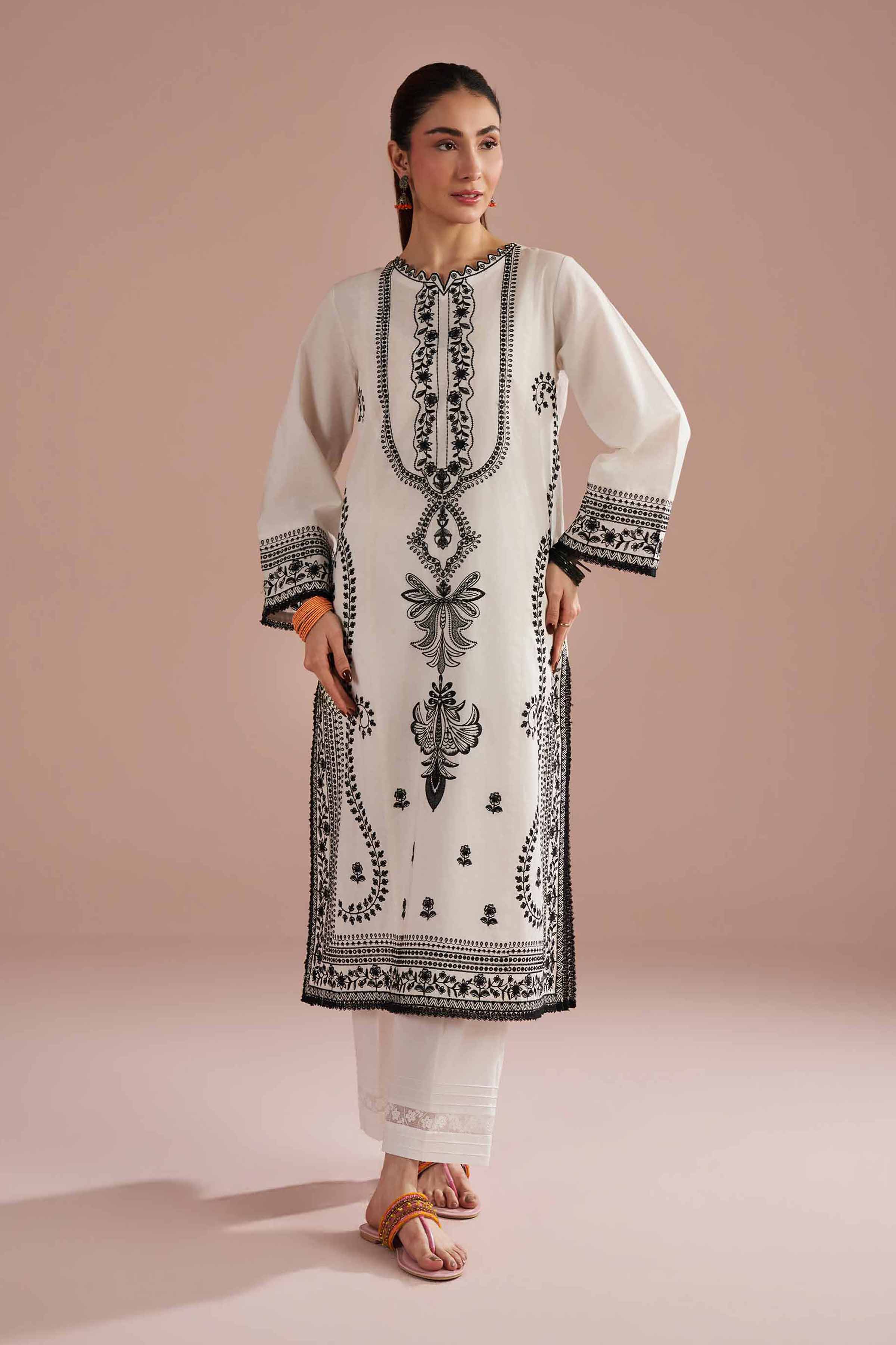 Embroidered Shirt - PE26-94 White Cambric 1PC Embroidered READY TO WEAR