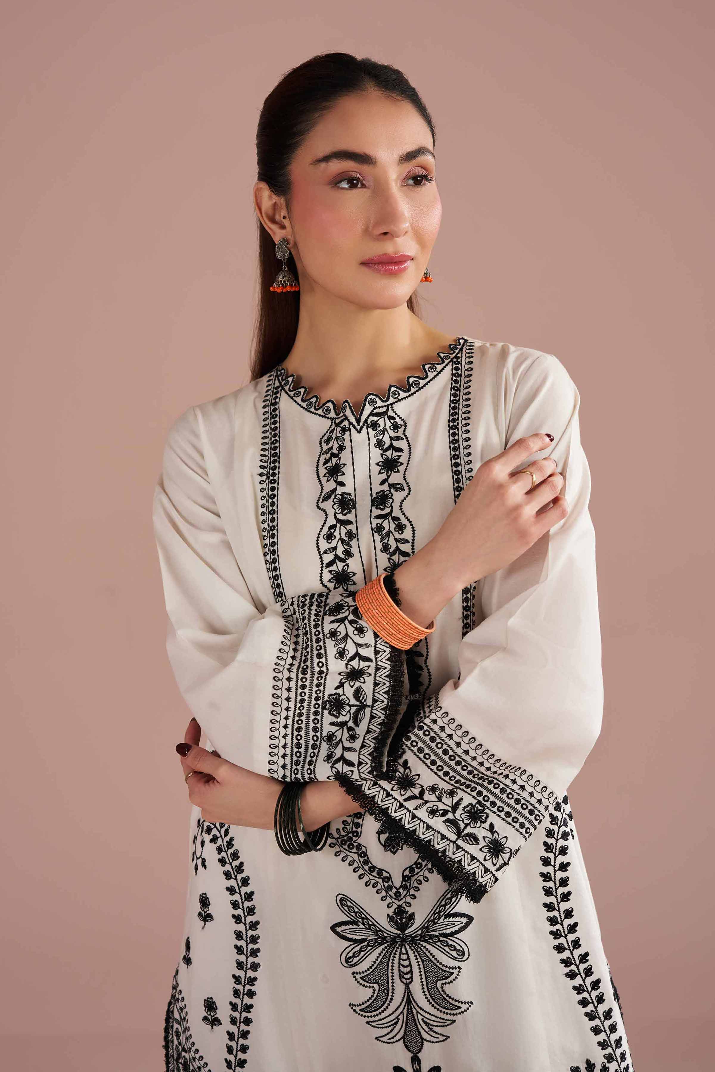 Embroidered Shirt - PE26-94 White Cambric 1PC Embroidered READY TO WEAR