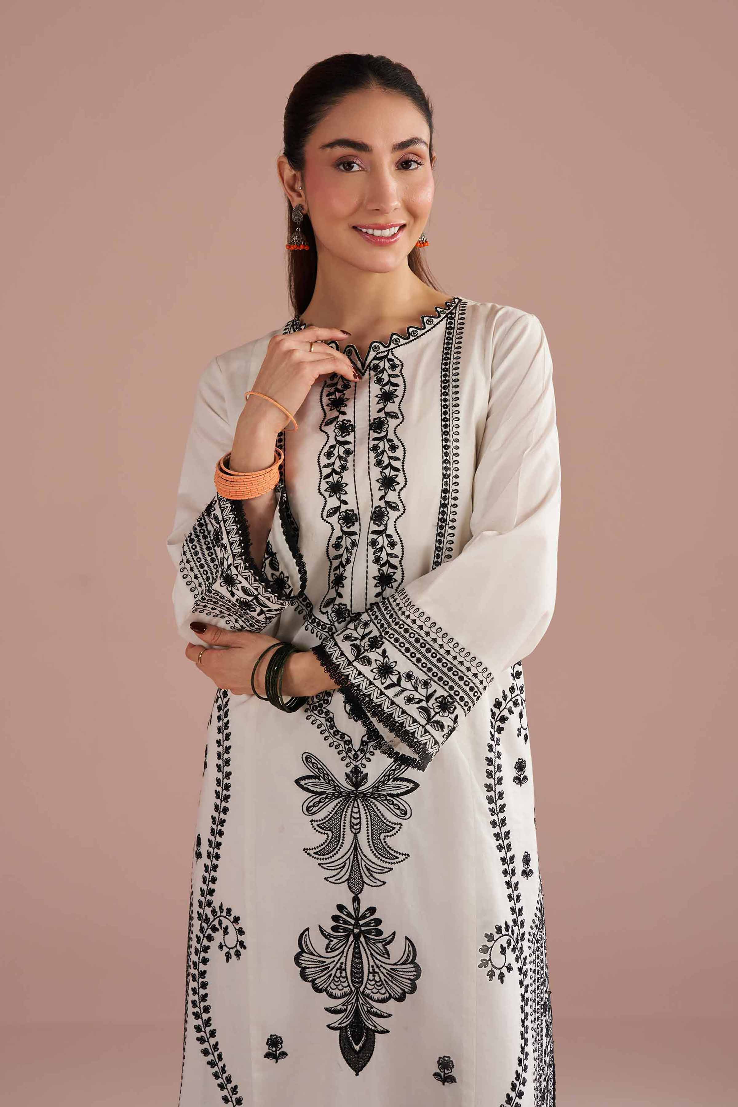 Embroidered Shirt - PE26-94 White Cambric 1PC Embroidered READY TO WEAR