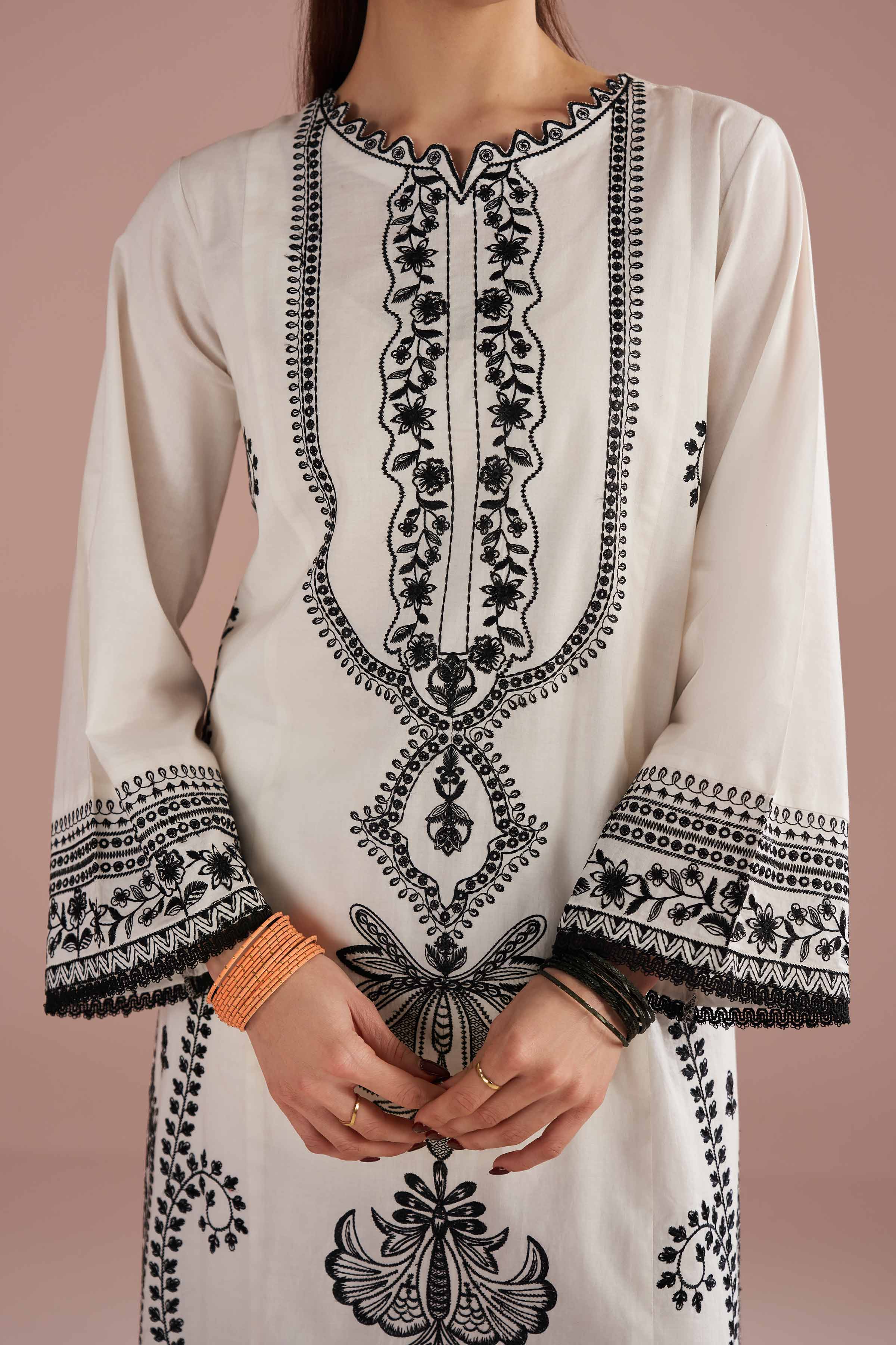 Embroidered Shirt - PE26-94 White Cambric 1PC Embroidered READY TO WEAR