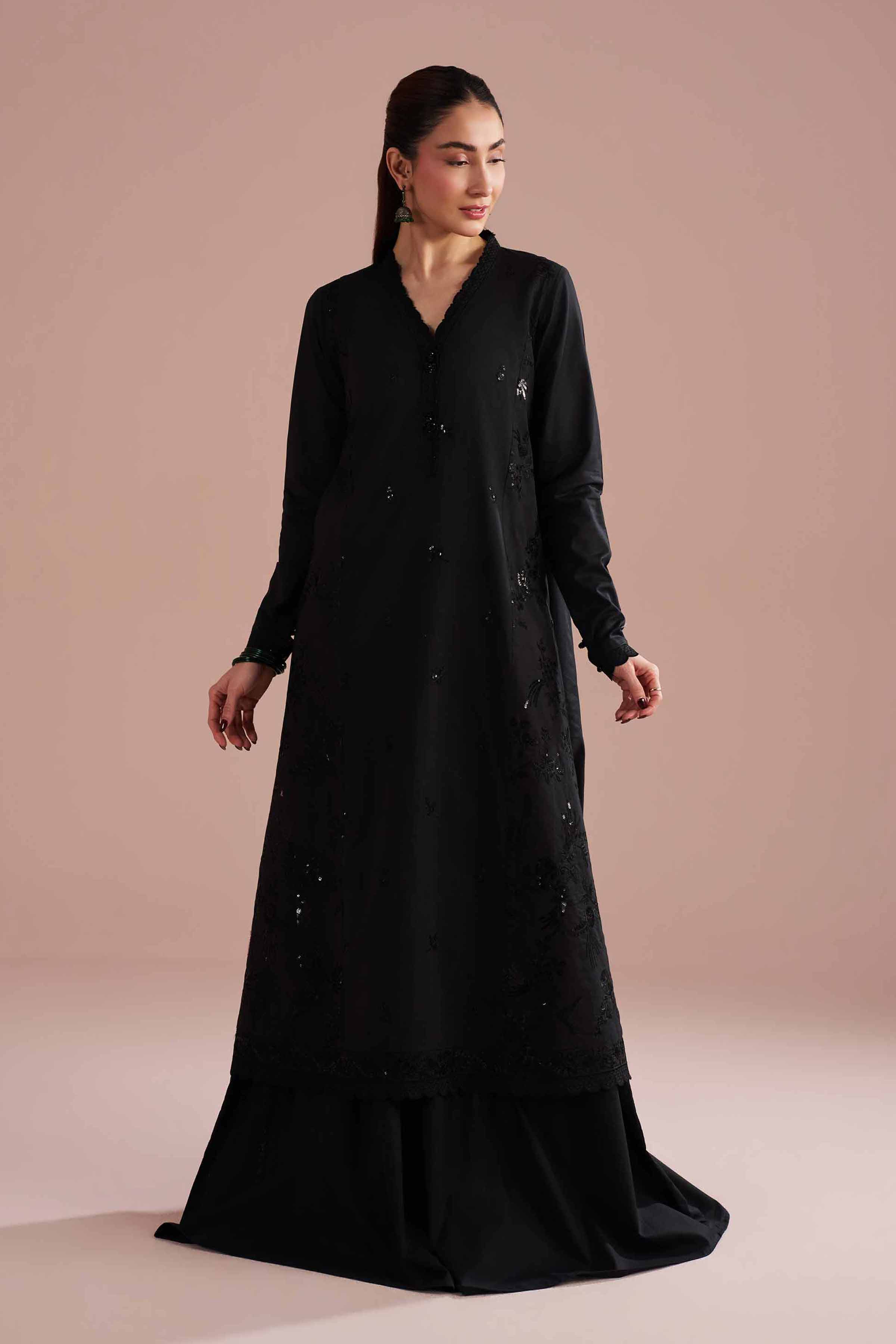 Embroidered Dress - PE26-95 Black Cambric 1PC Embroidered
