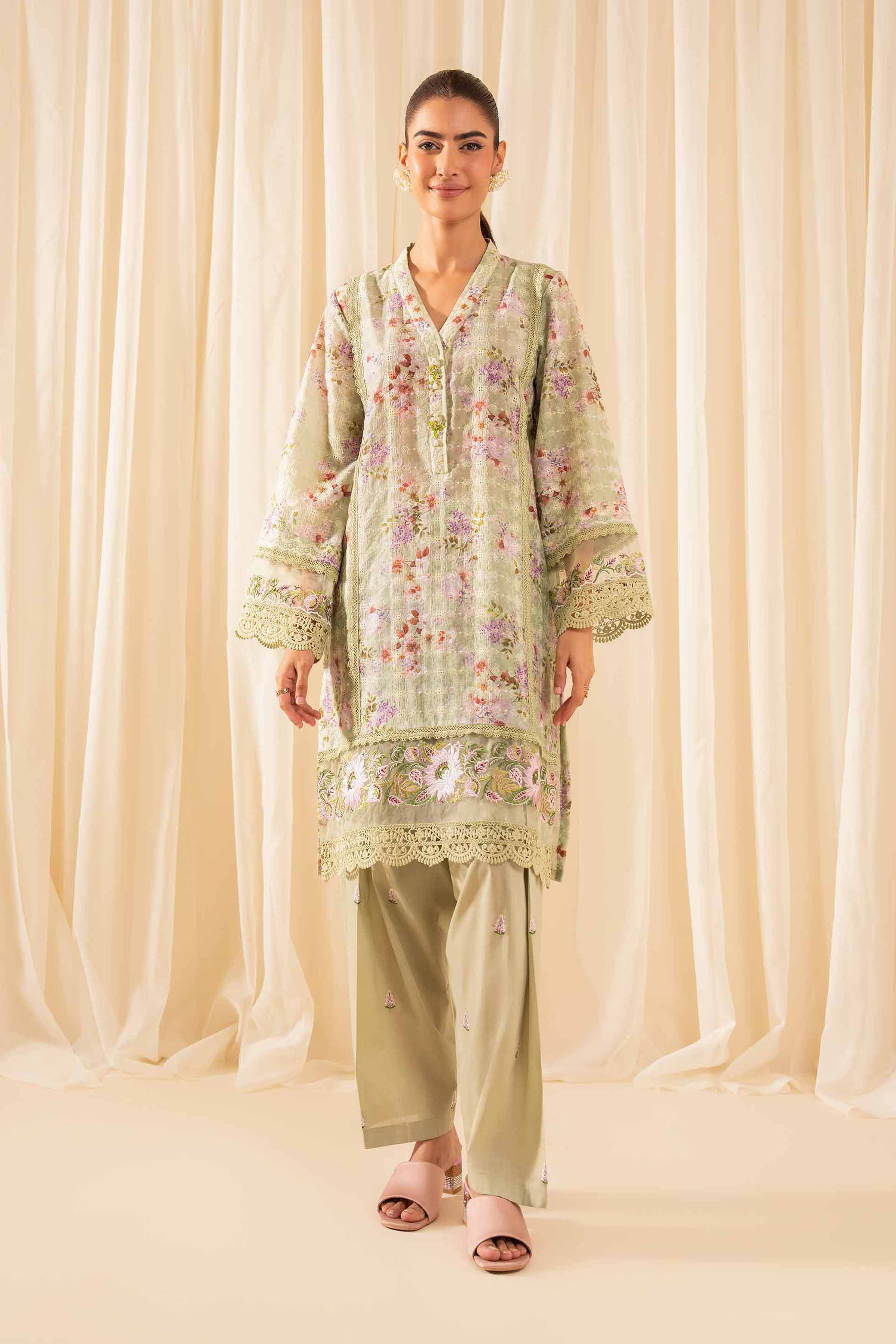NISHATUAE - Green Embroidered Silk 2-piece Ready to wear Dress