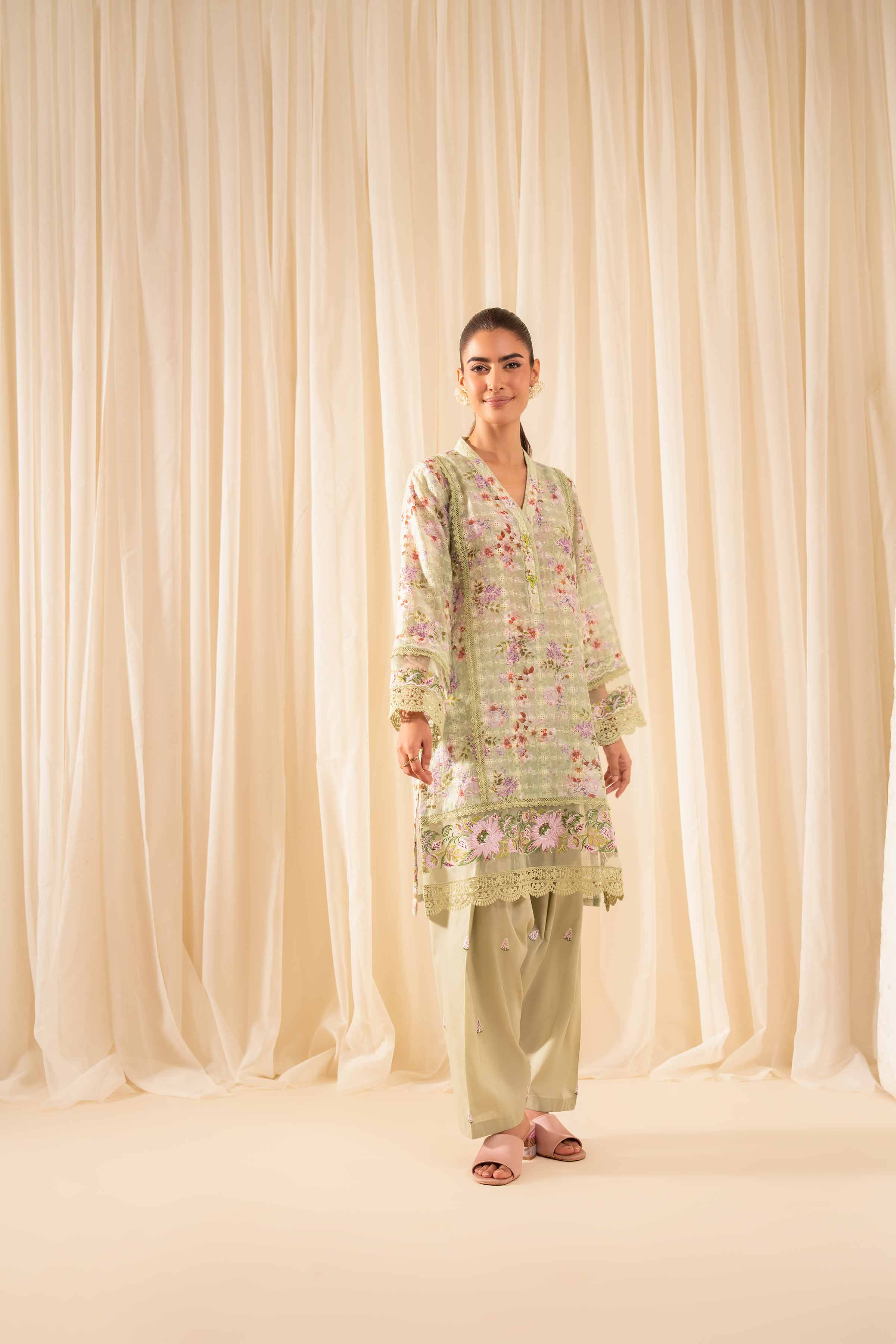 NISHATUAE - Green Embroidered Silk 2-piece Ready to wear Dress