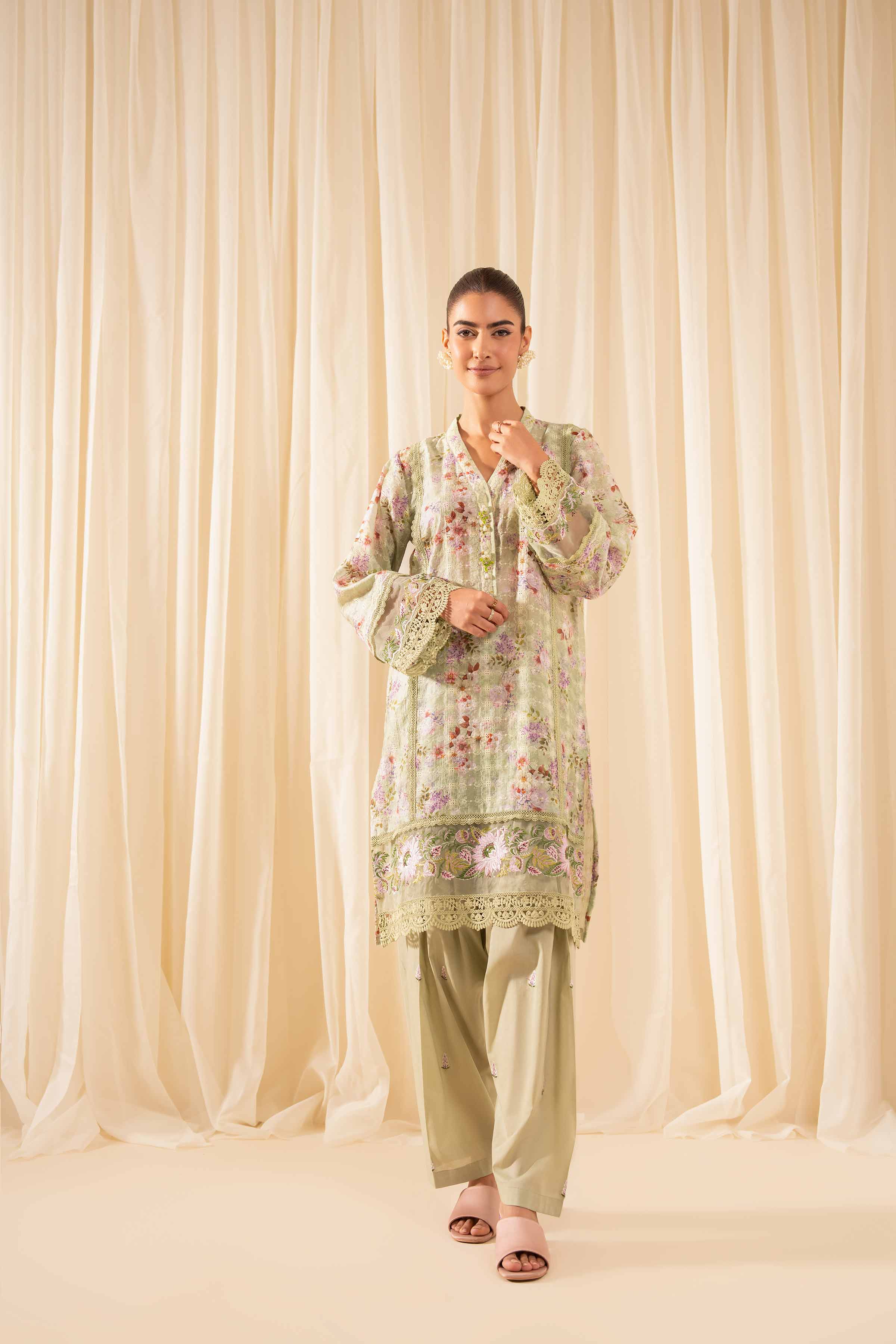 NISHATUAE - Green Embroidered Silk 2-piece Ready to wear Dress