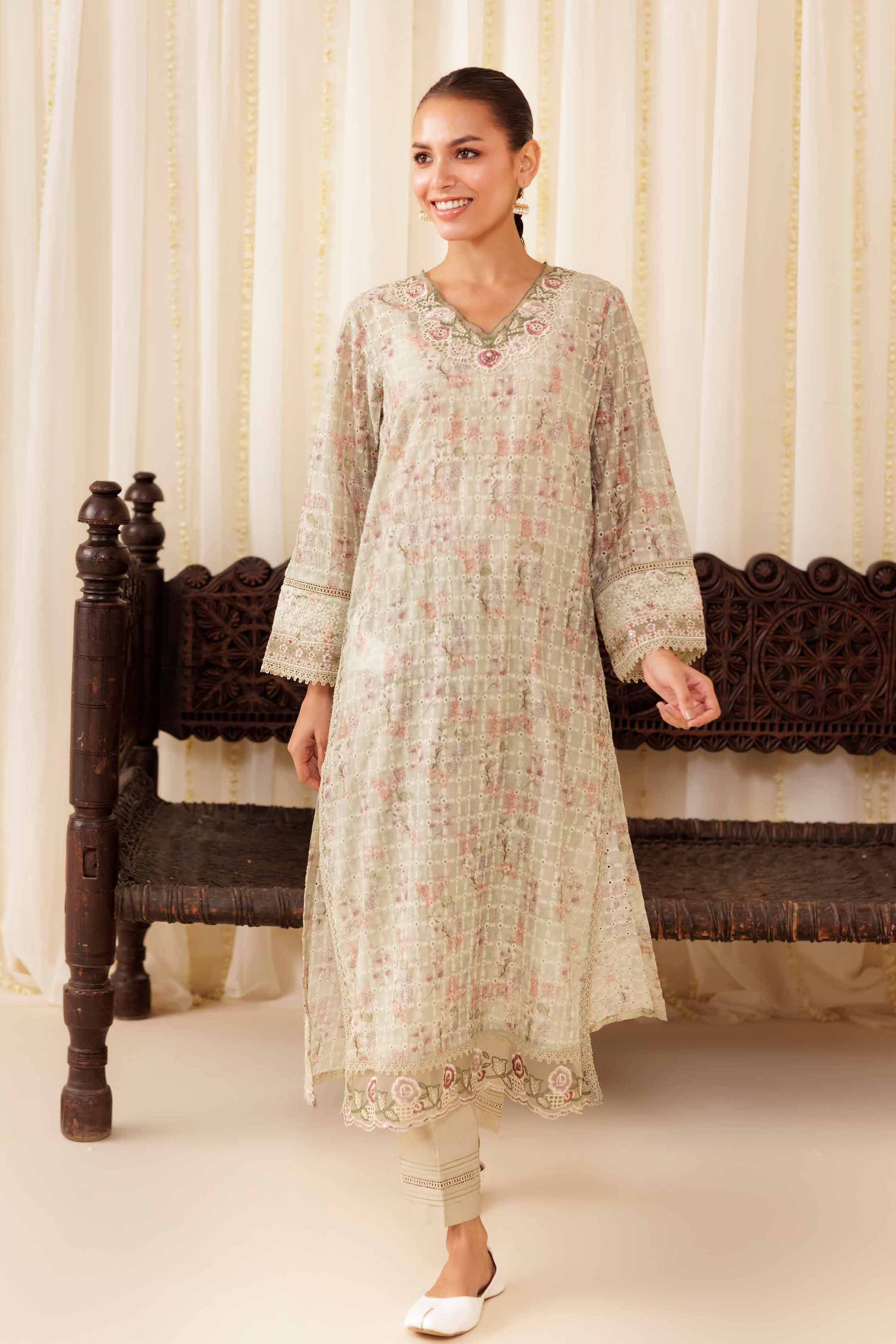 NISHATUAE - Green Embroidered Silk 2-piece Ready to wear Dress