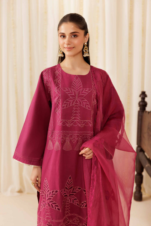 NISHATUAE - Purple Embroidered Cambric 3-piece Ready to wear Suit