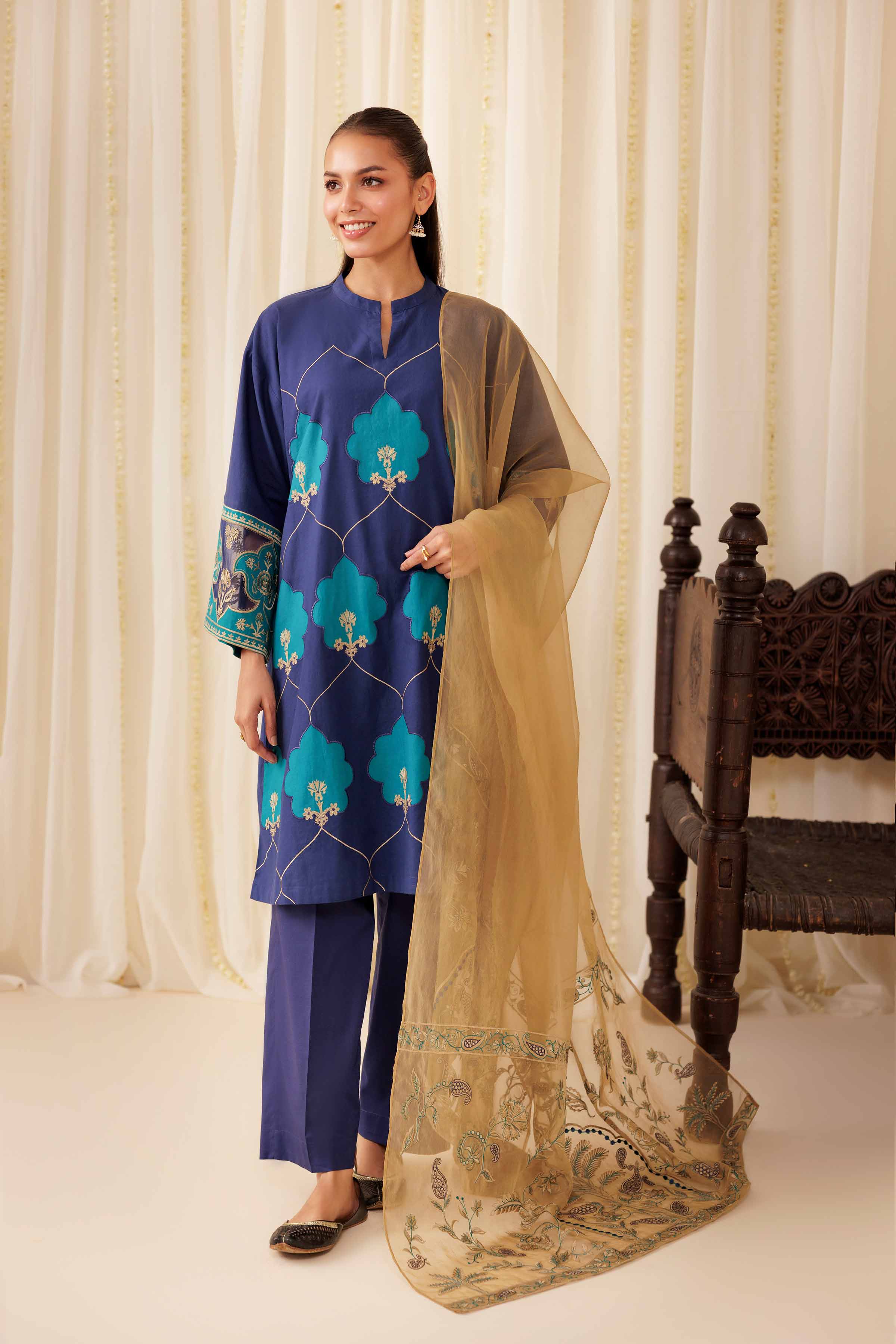 NISHATUAE - Blue Embroidered Cambric 3-piece Ready to wear Suit