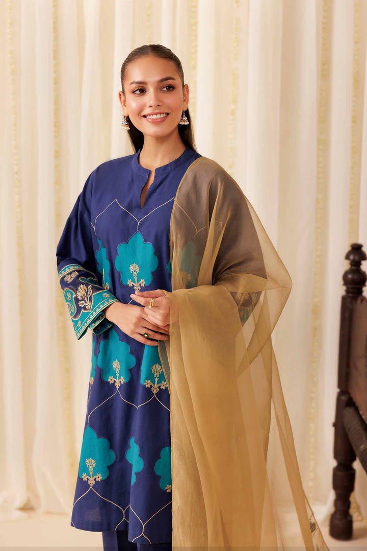 NISHATUAE - Blue Embroidered Cambric 3-piece Ready to wear Suit
