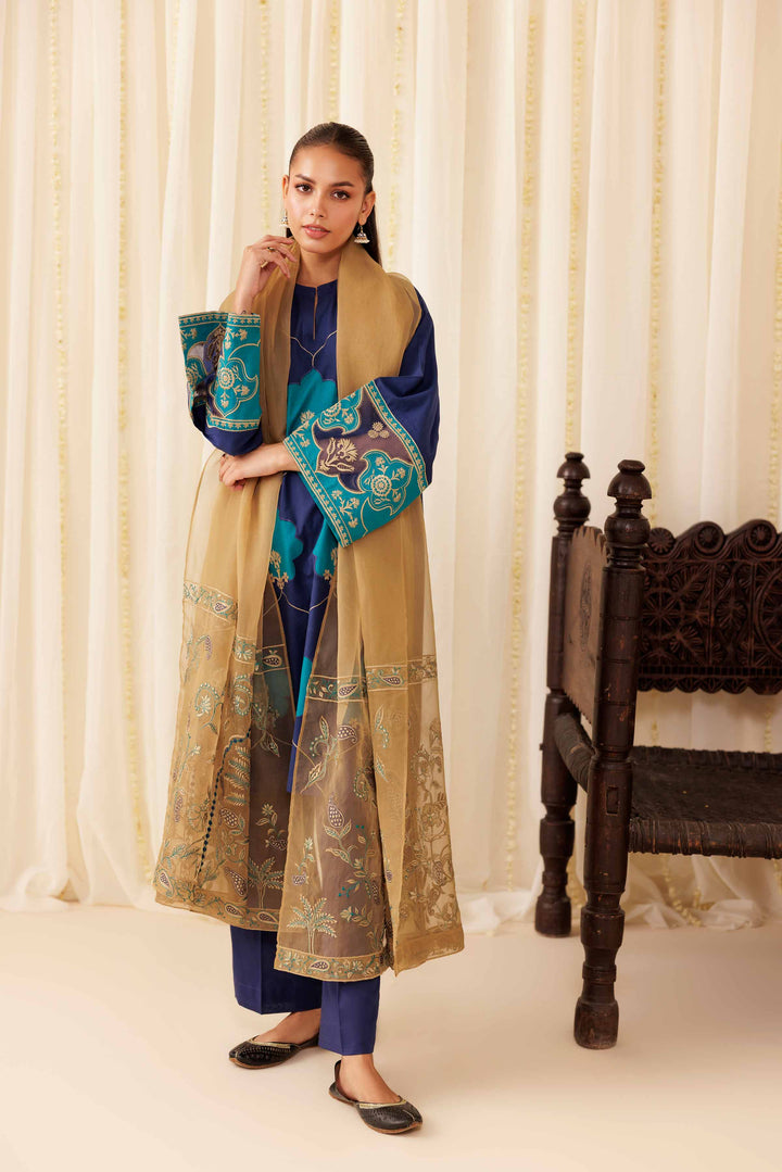 NISHATUAE - Blue Embroidered Cambric 3-piece Ready to wear Suit