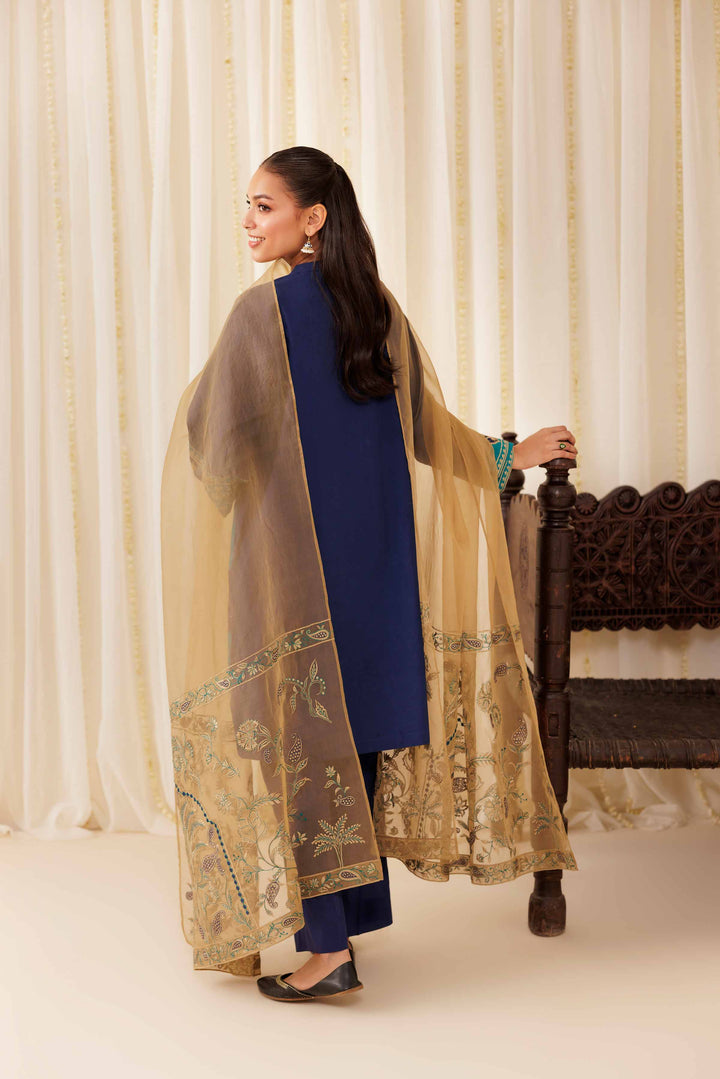 NISHATUAE - Blue Embroidered Cambric 3-piece Ready to wear Suit