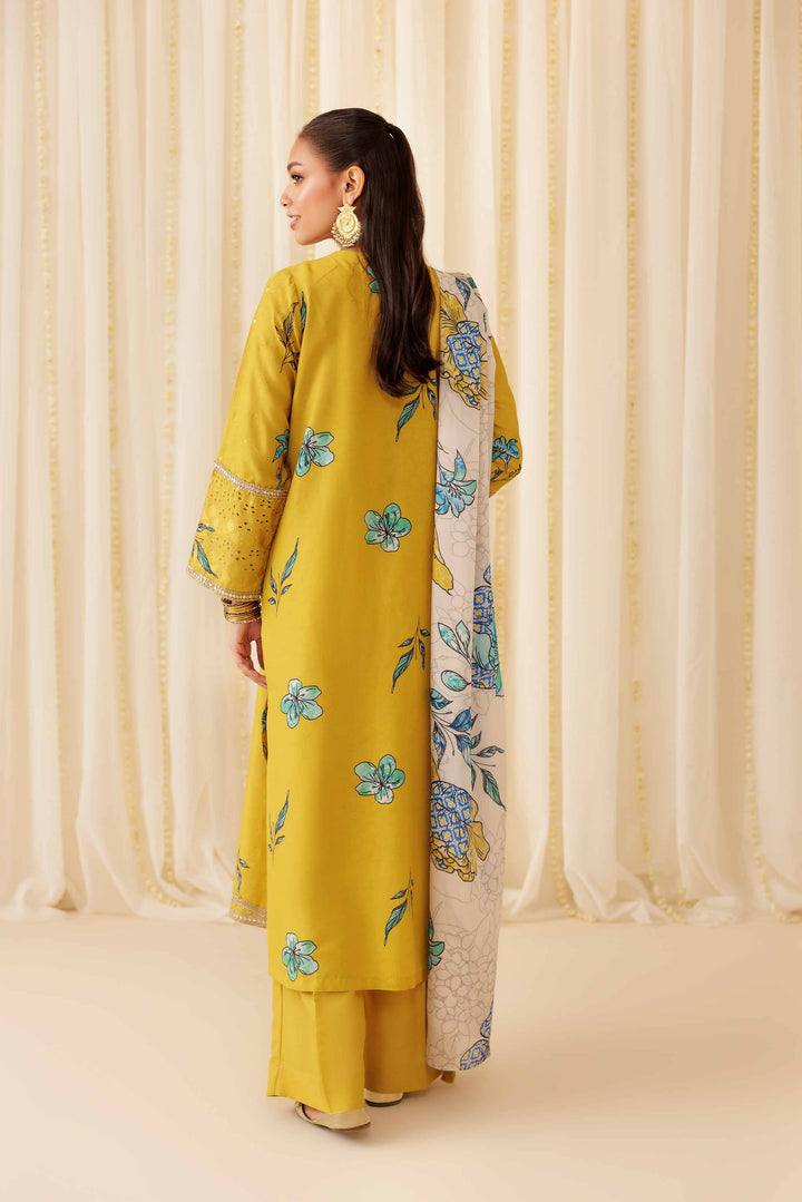 NISHATUAE - Yellow Printed Chicken Kari 3-piece Ready to wear Suit