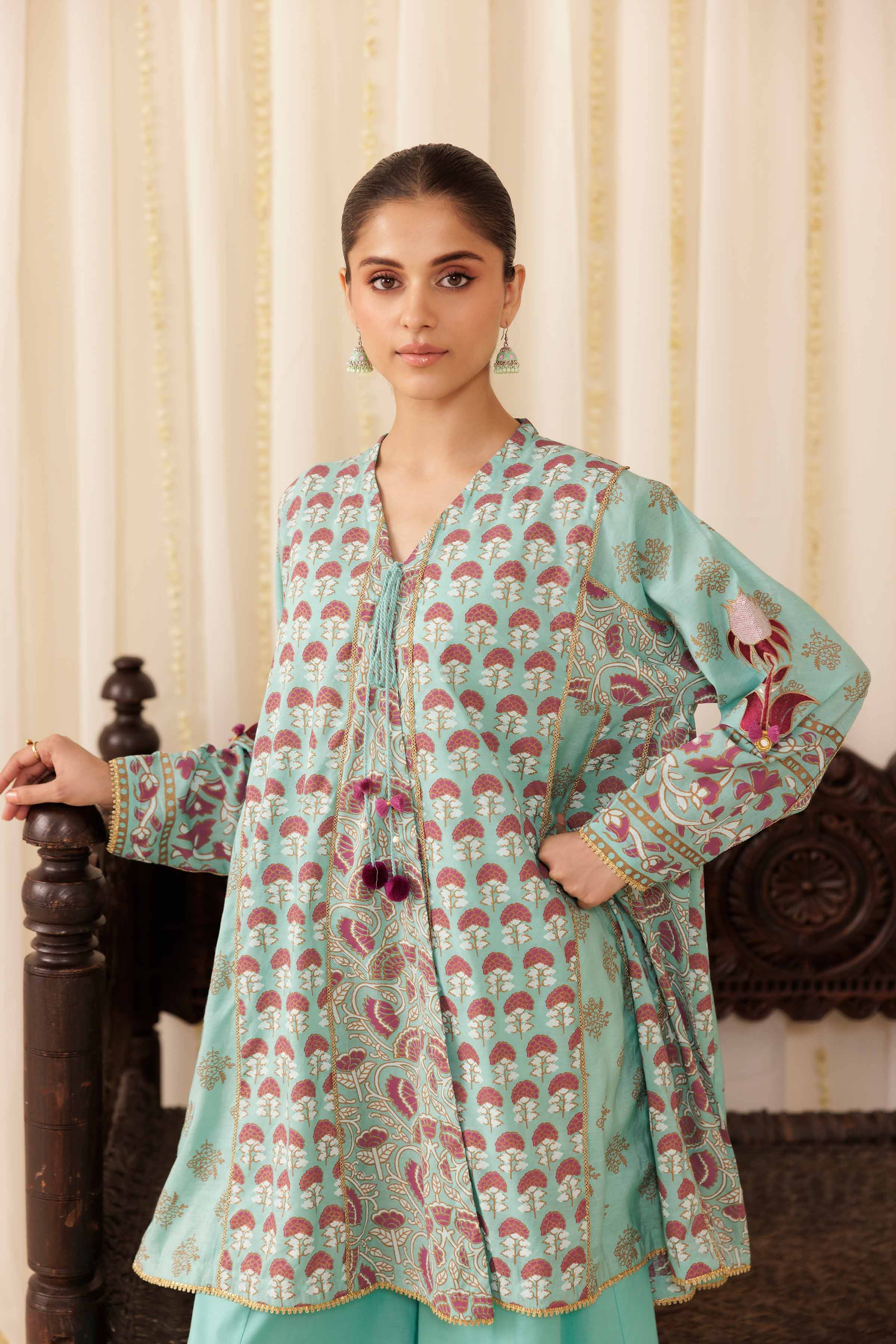NISHATUAE - Blue Embroidered Viscose 2-piece Ready to wear Dress