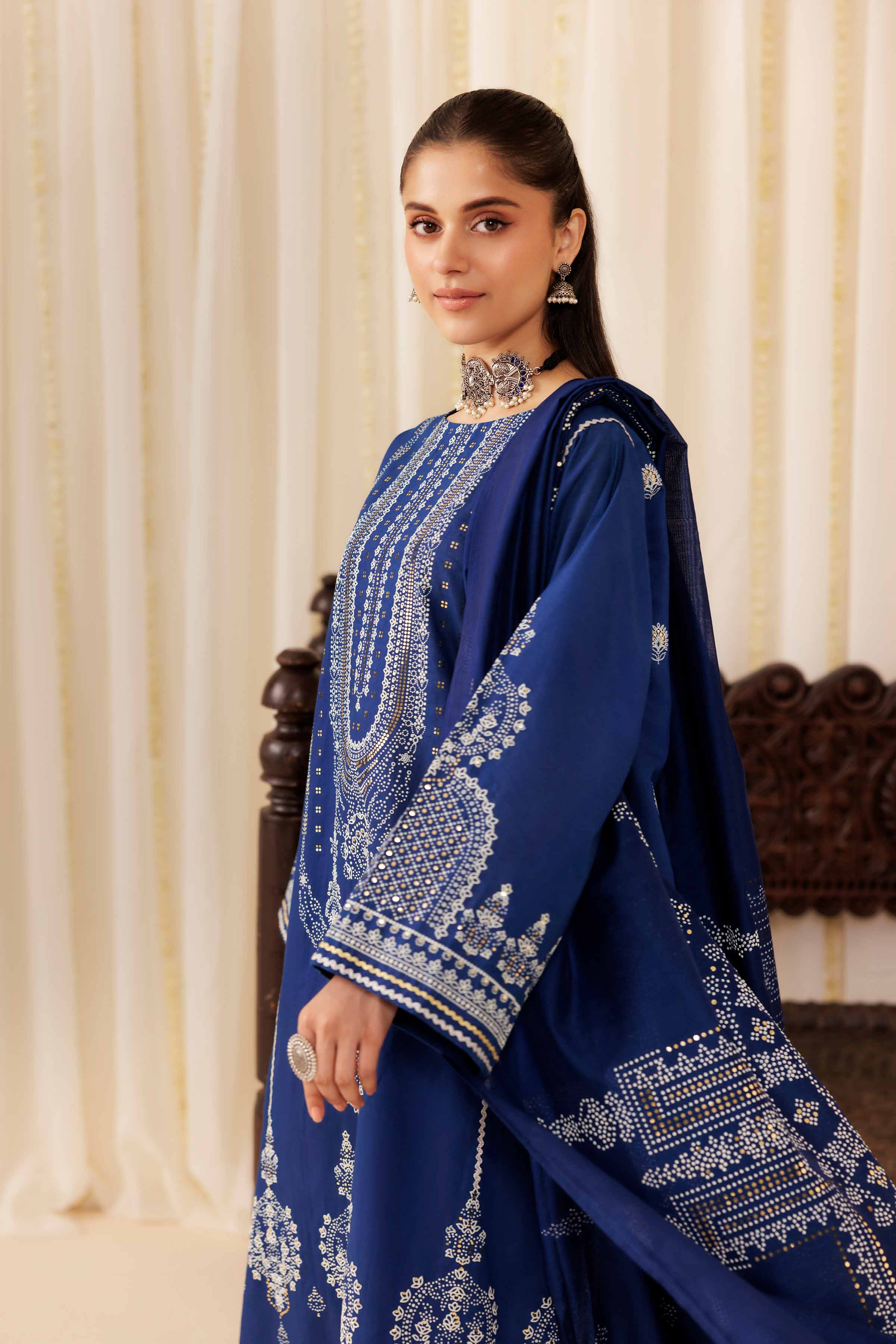 NISHATUAE - Blue Solids Mukesh 3-piece Ready to wear Suit