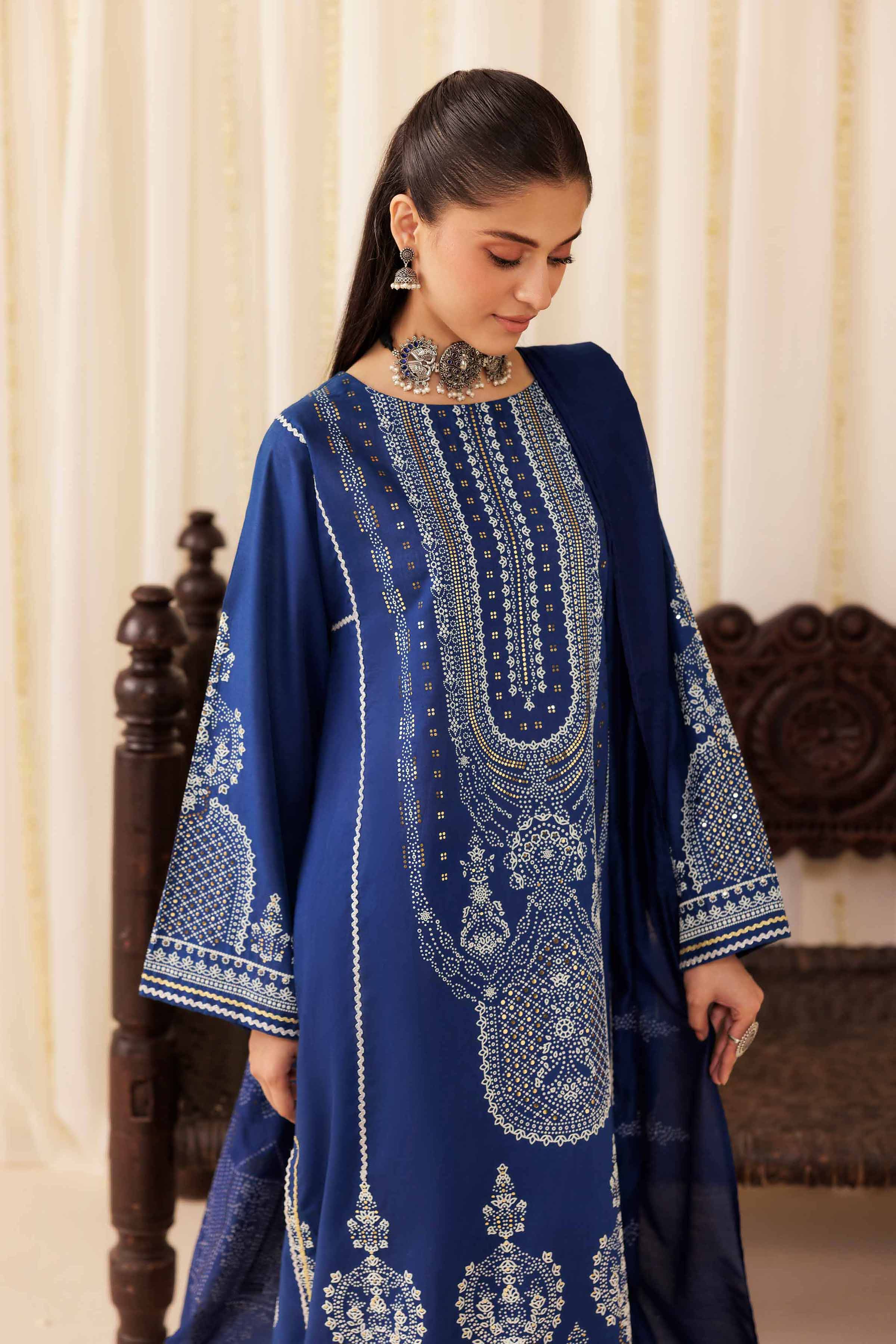 NISHATUAE - Blue Solids Mukesh 3-piece Ready to wear Suit