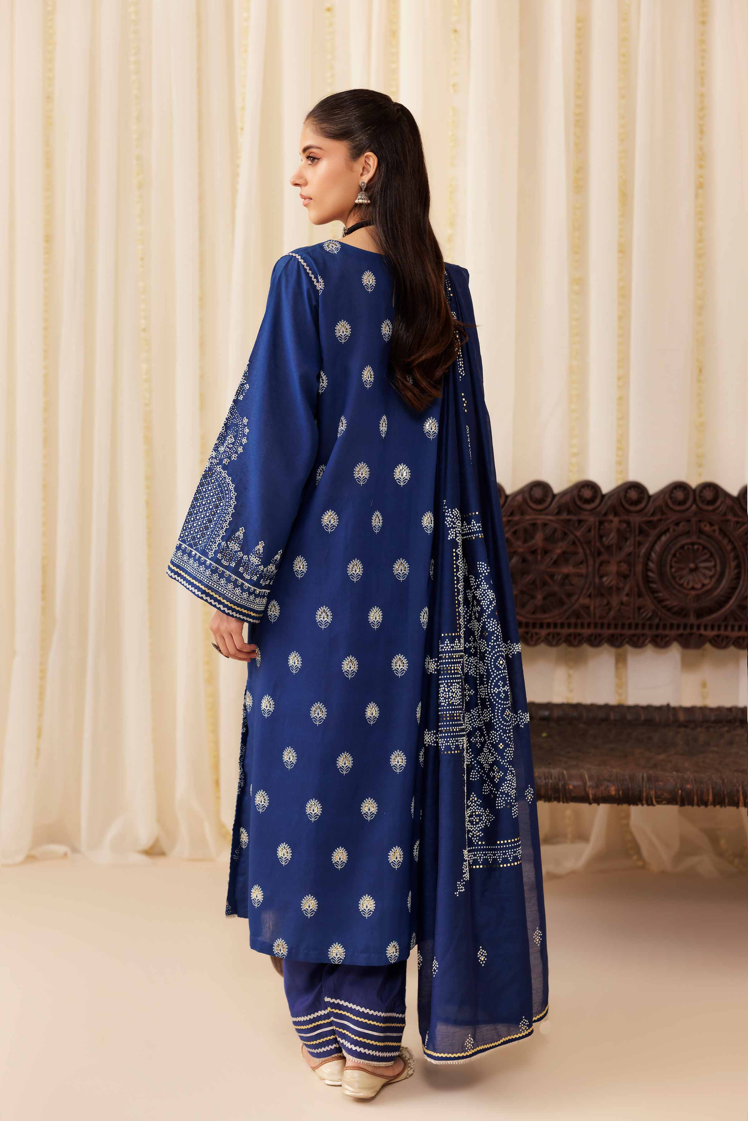NISHATUAE - Blue Solids Mukesh 3-piece Ready to wear Suit