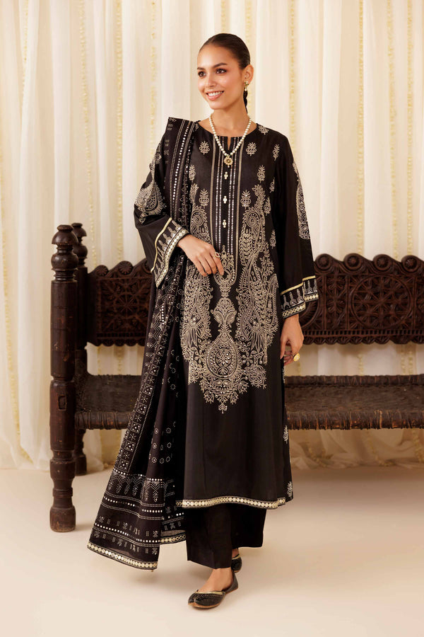 NISHATUAE - Black Solids Mukesh 3-piece Ready to wear Suit