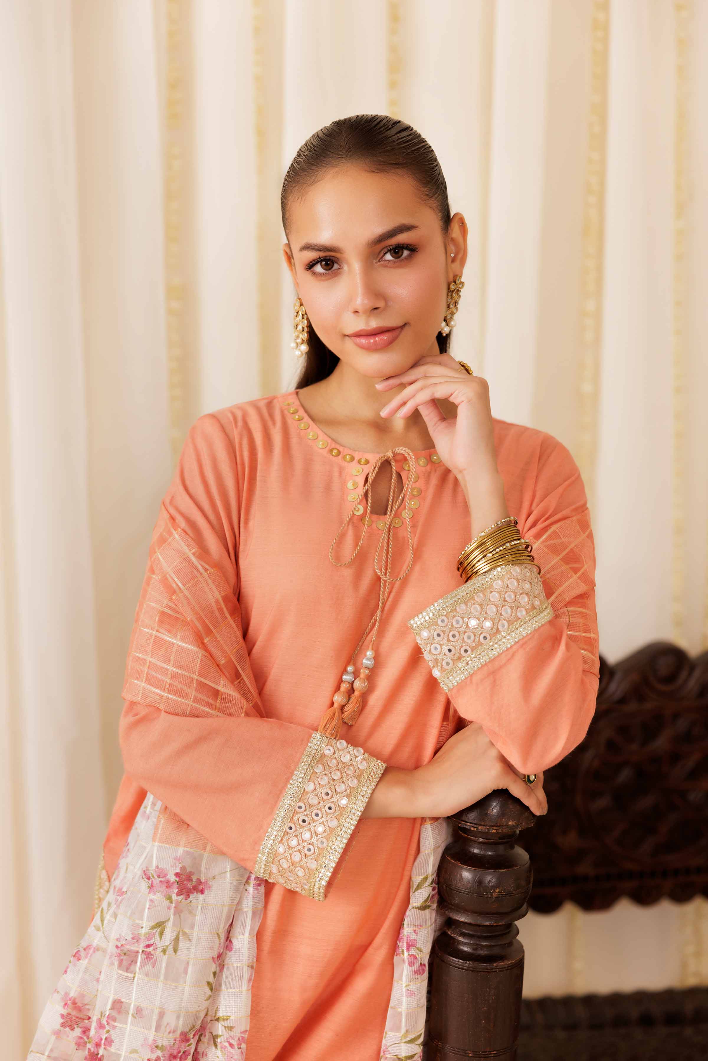 NISHATUAE - Orange Solids Cotton 3-piece Ready to wear Suit