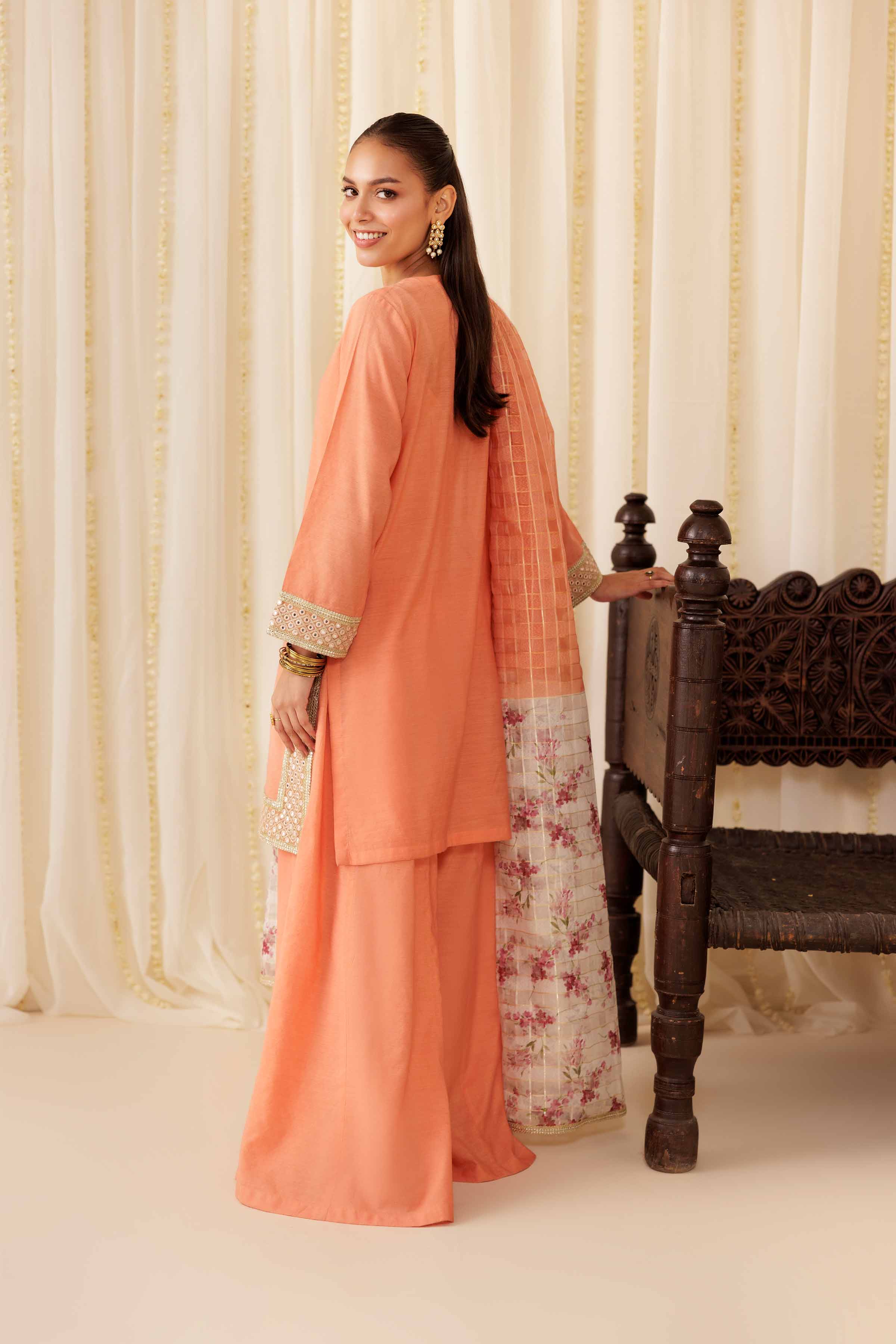 NISHATUAE - Orange Solids Cotton 3-piece Ready to wear Suit