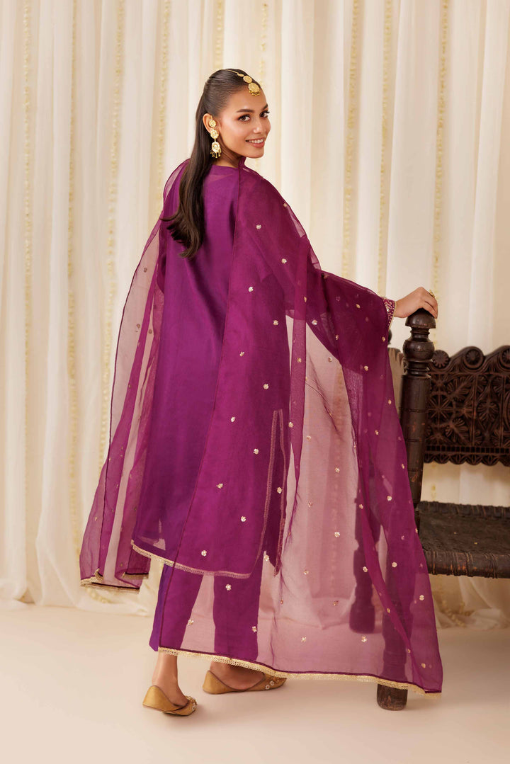 NISHATUAE - Purple Embroidered Cotton 3-piece Ready to wear Suit