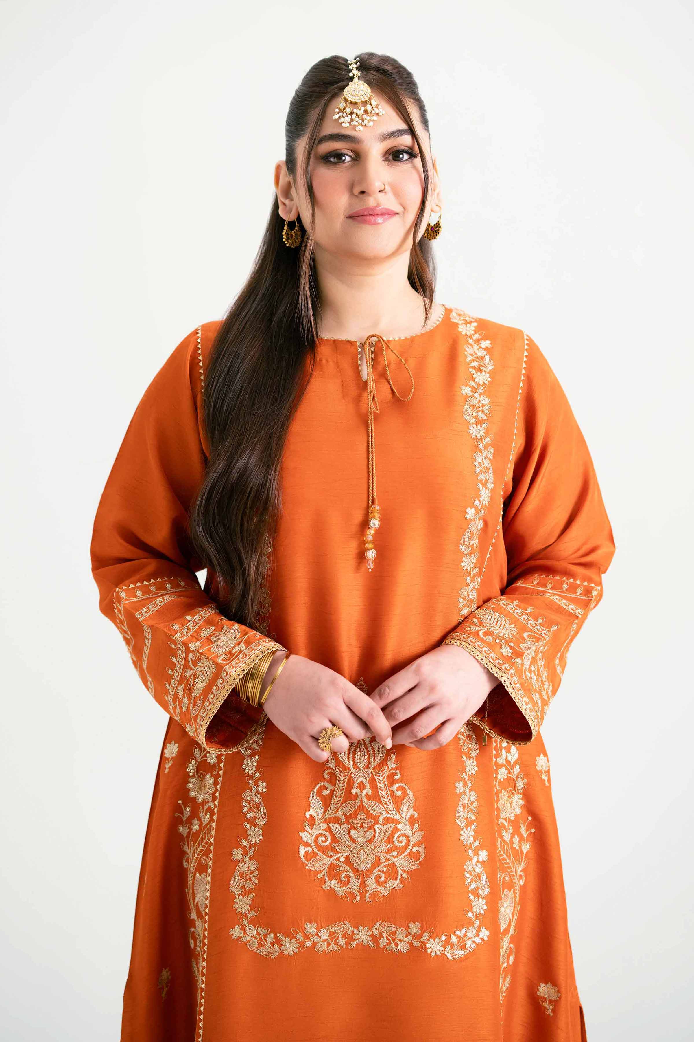 NISHATUAE - Orange Embroidered Raw Silk 2-piece Ready to wear Dress