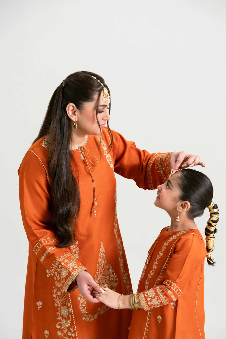 NISHATUAE - Orange Embroidered Raw Silk 2-piece Ready to wear Dress