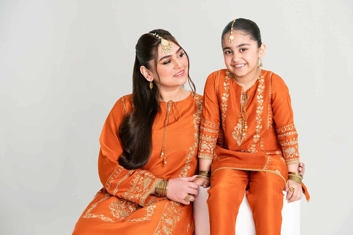 NISHATUAE - Orange Embroidered Raw Silk 2-piece Ready to wear Dress