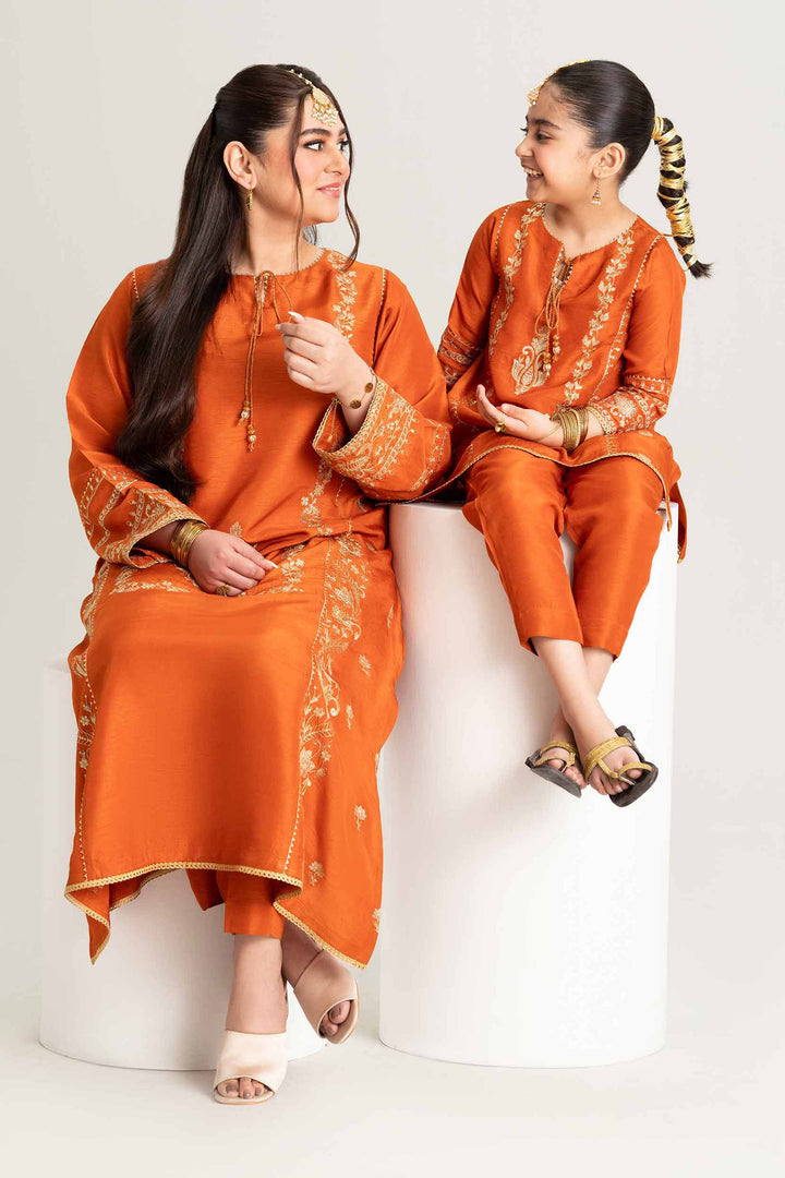 NISHATUAE - Orange Embroidered Raw Silk 2-piece Ready to wear Dress