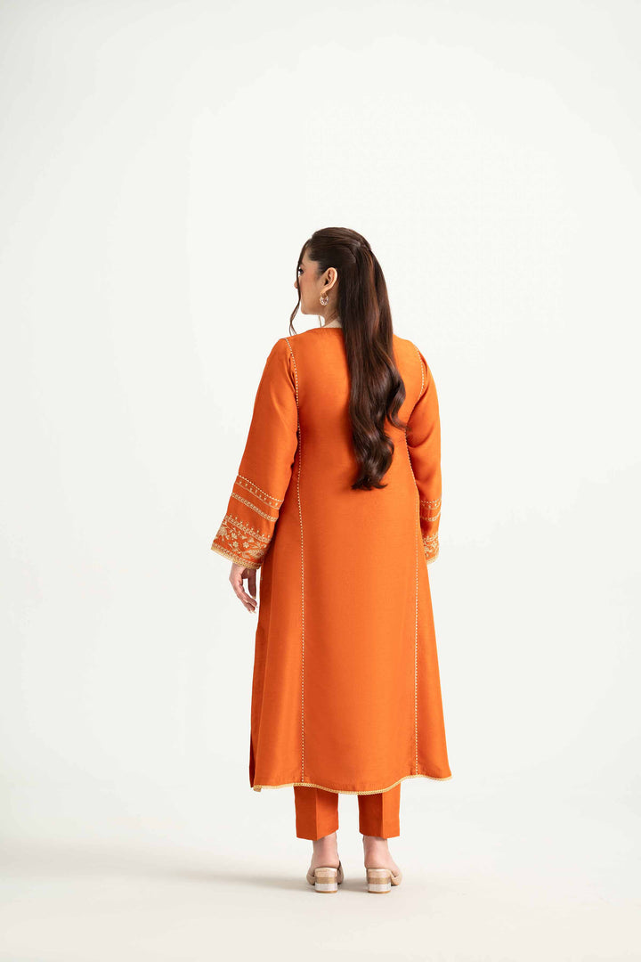 NISHATUAE - Orange Embroidered Raw Silk 2-piece Ready to wear Dress