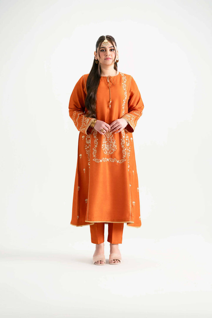 NISHATUAE - Orange Embroidered Raw Silk 2-piece Ready to wear Dress