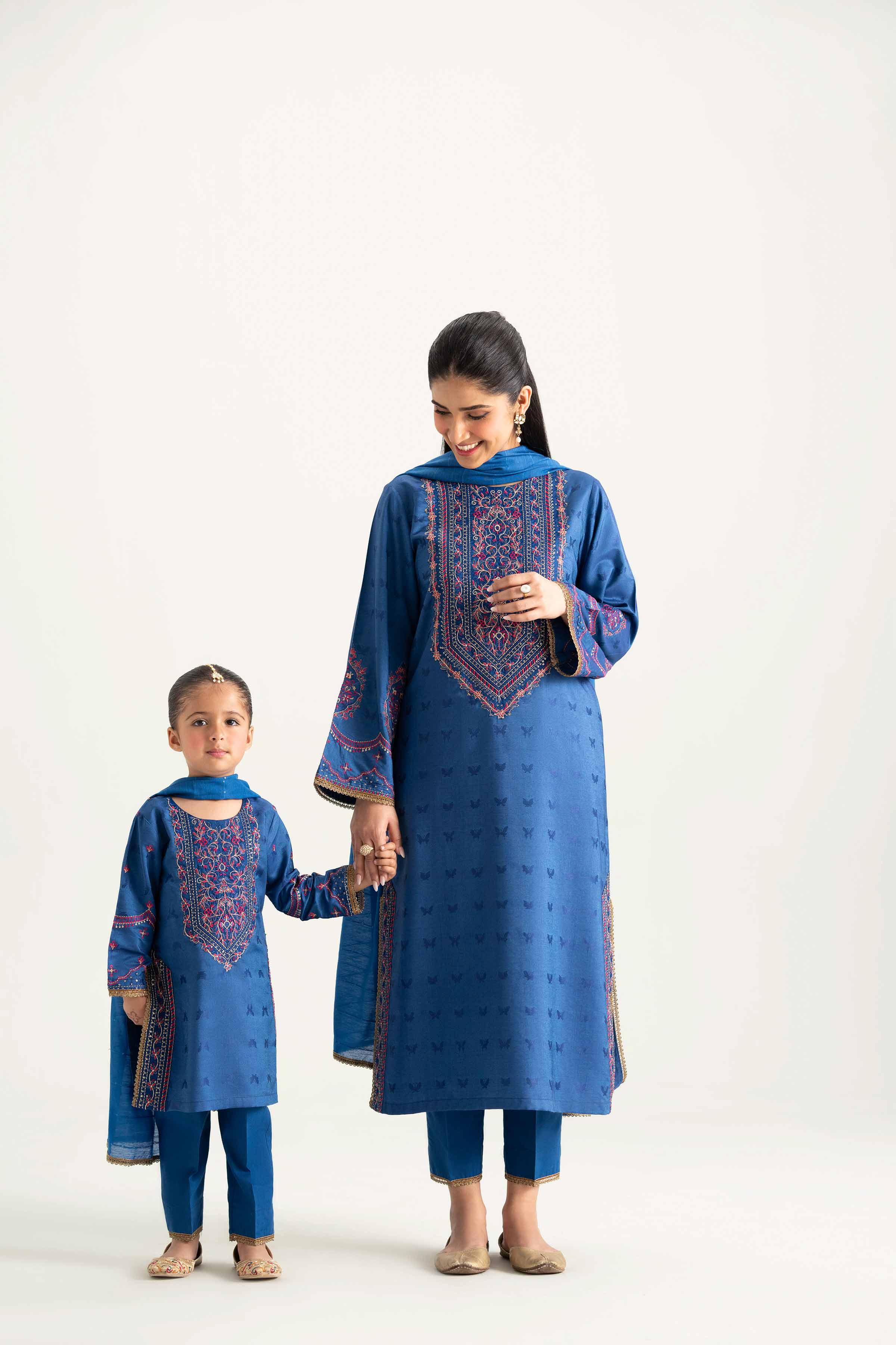 NISHATUAE - Blue Embroidered Jacquard 3-piece Ready to wear Suit