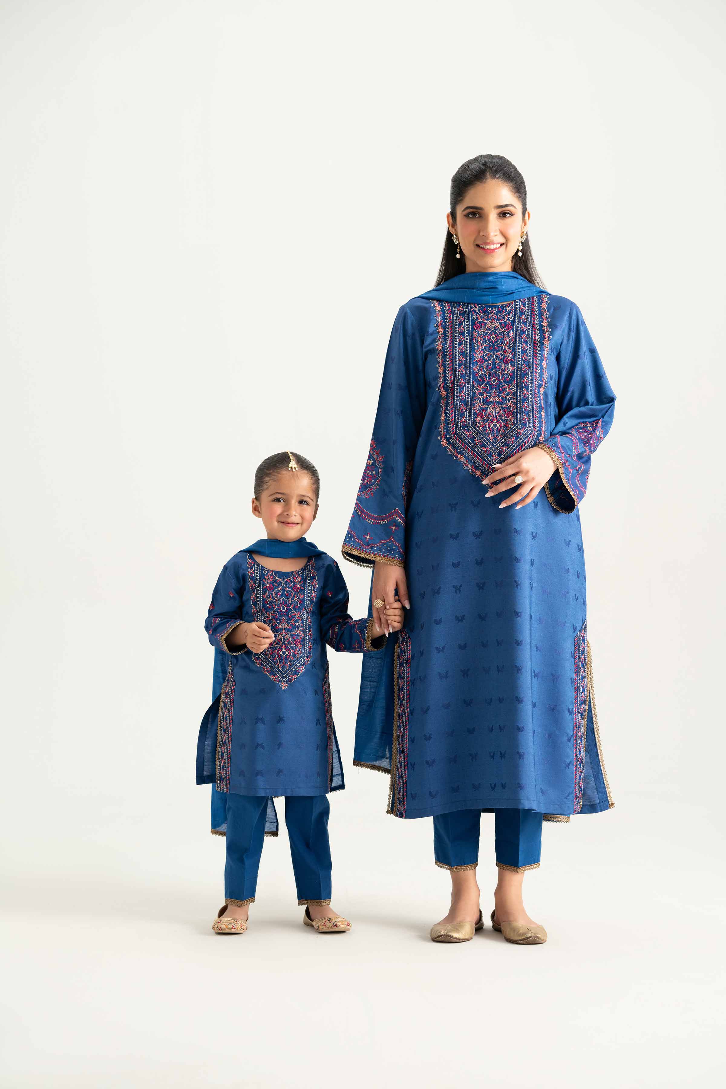 NISHATUAE - Blue Embroidered Jacquard 3-piece Ready to wear Suit