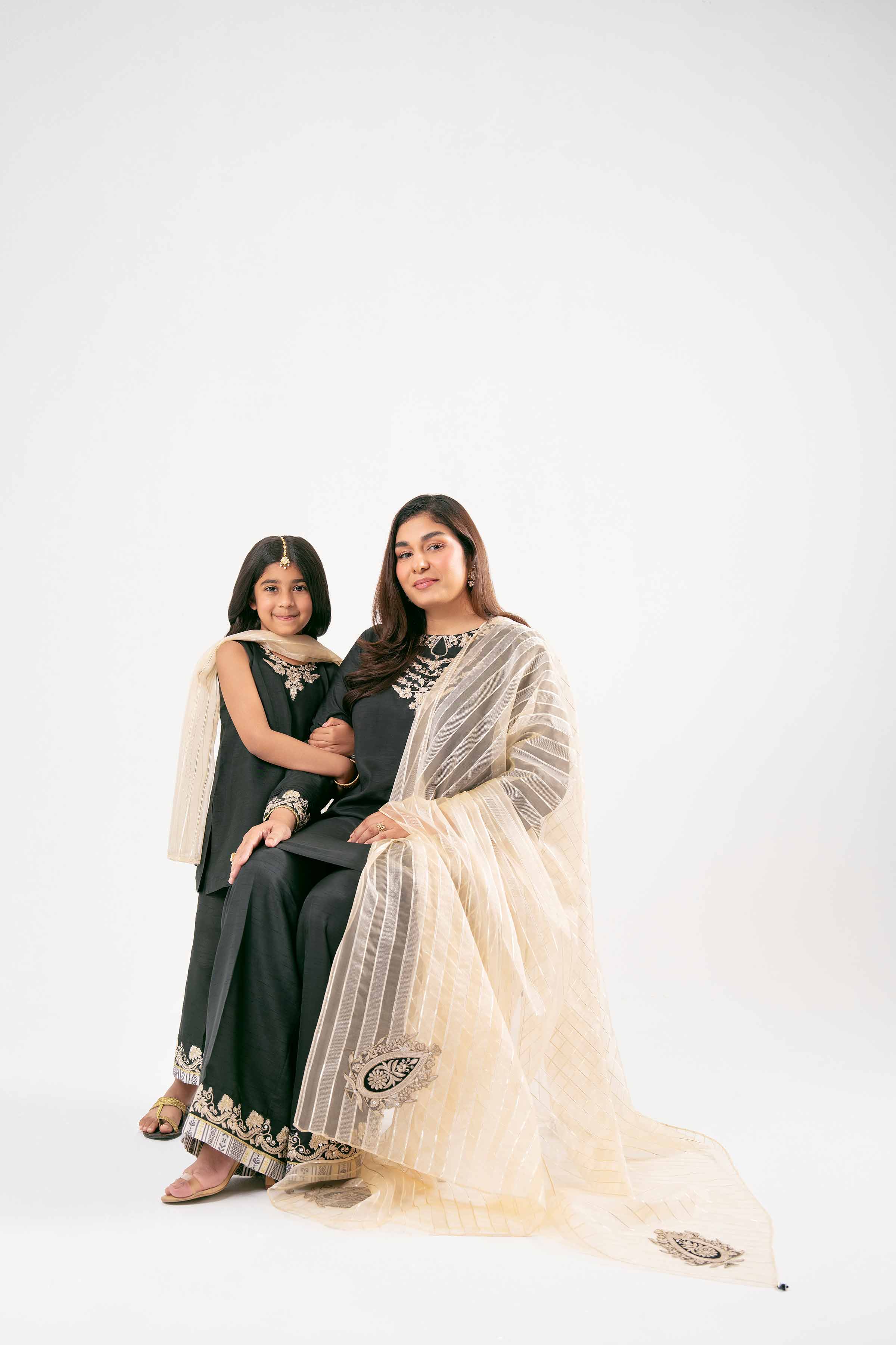 NISHATUAE - Black Embroidered Raw Silk 3-piece Ready to wear Suit