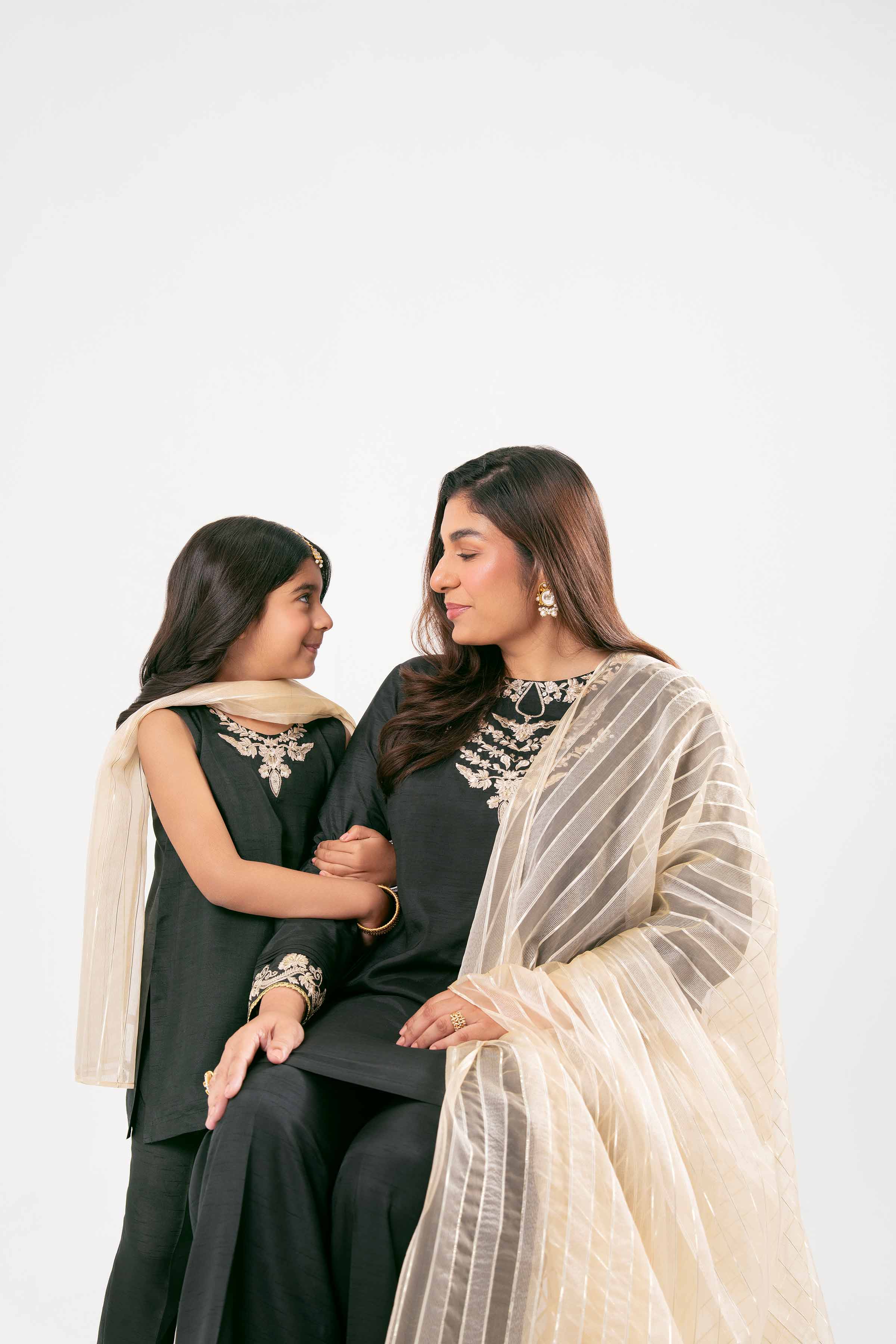 NISHATUAE - Black Embroidered Raw Silk 3-piece Ready to wear Suit