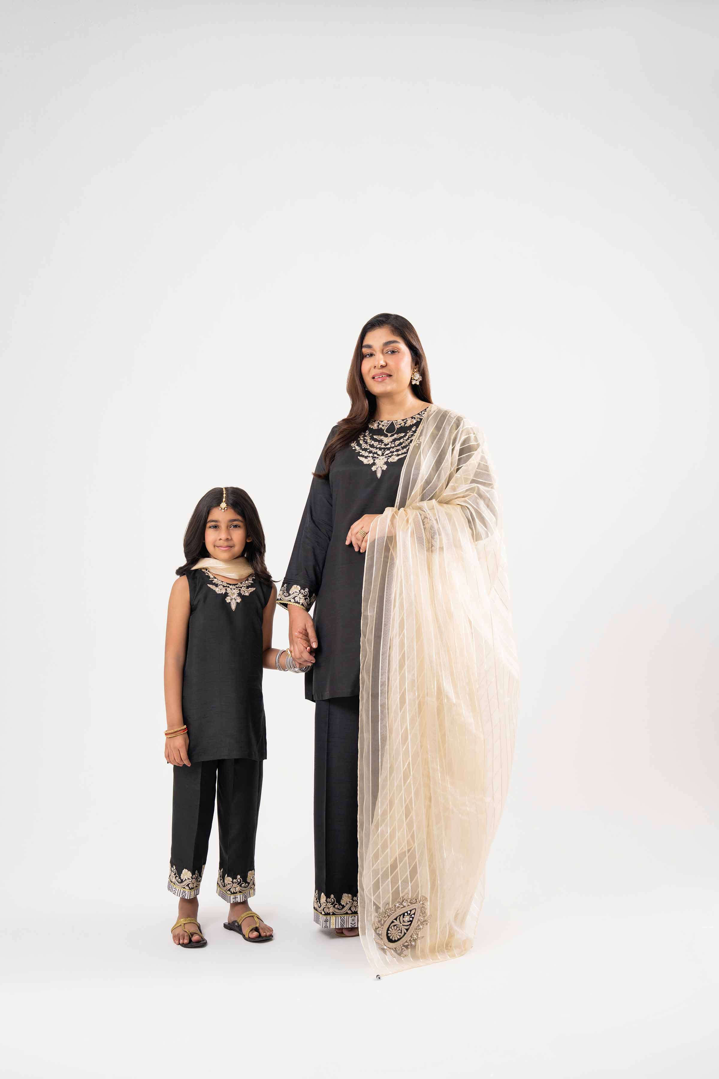 NISHATUAE - Black Embroidered Raw Silk 3-piece Ready to wear Suit