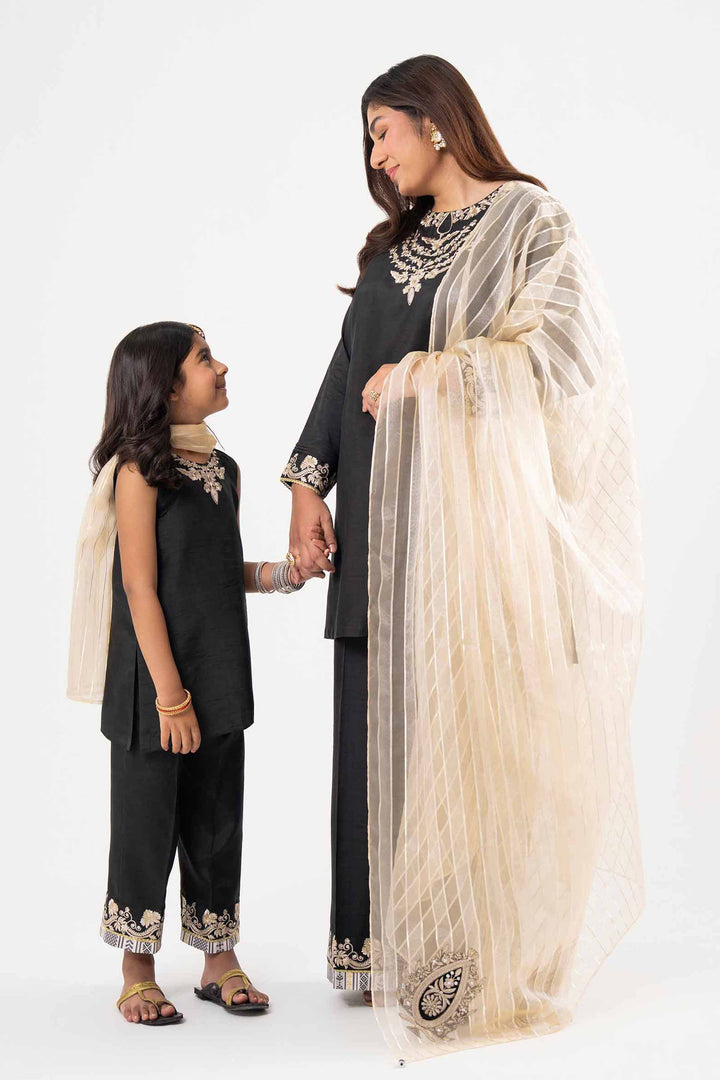 NISHATUAE - Black Embroidered Raw Silk 3-piece Ready to wear Suit