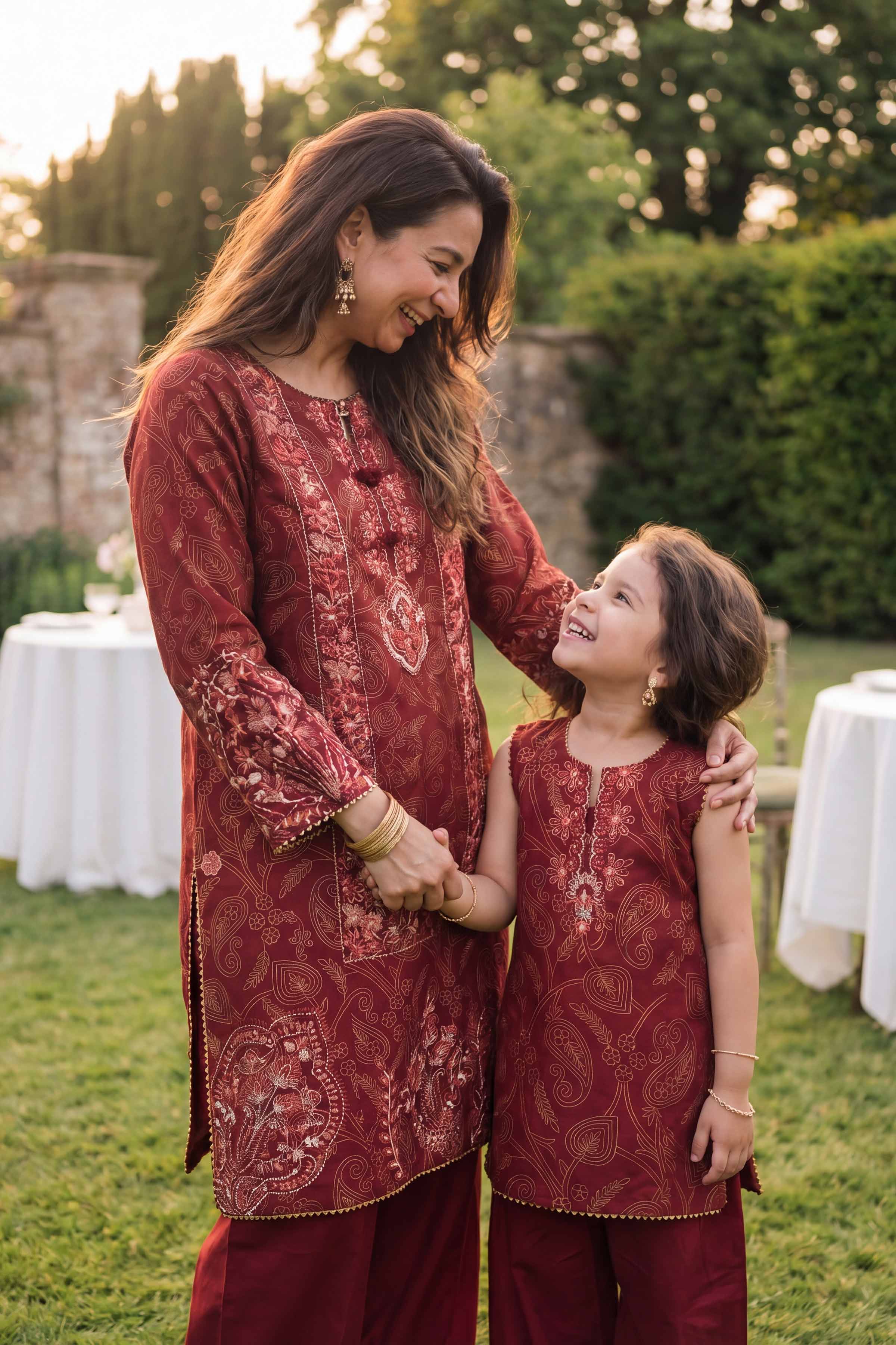 2 Piece - Printed Embroidered Suit - PMD26-01 M Red Lawn 2PC Embroidered READY TO WEAR